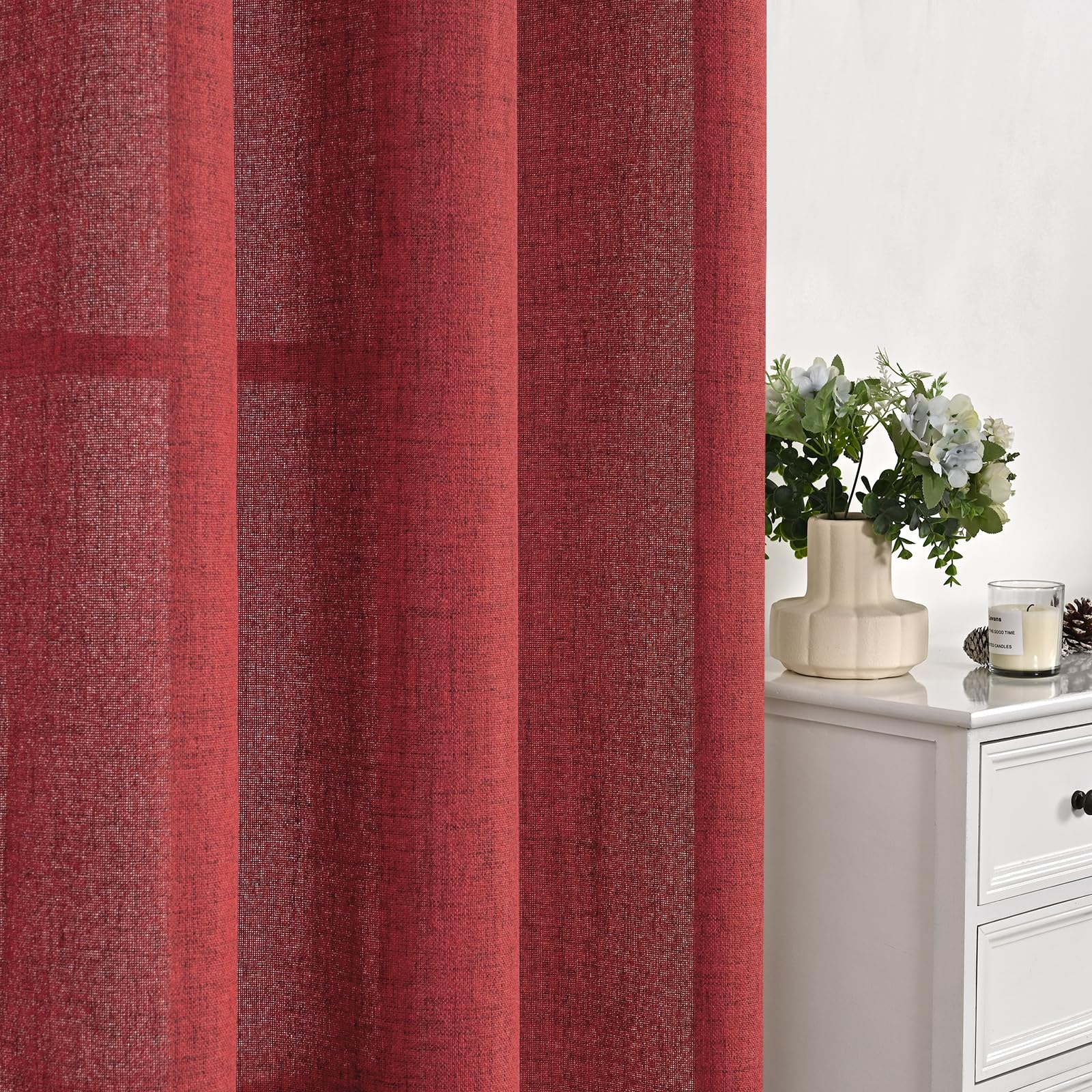 Burgundy Red Linen Curtains 84 Inch Length for Living Room Deocr (2 Count)