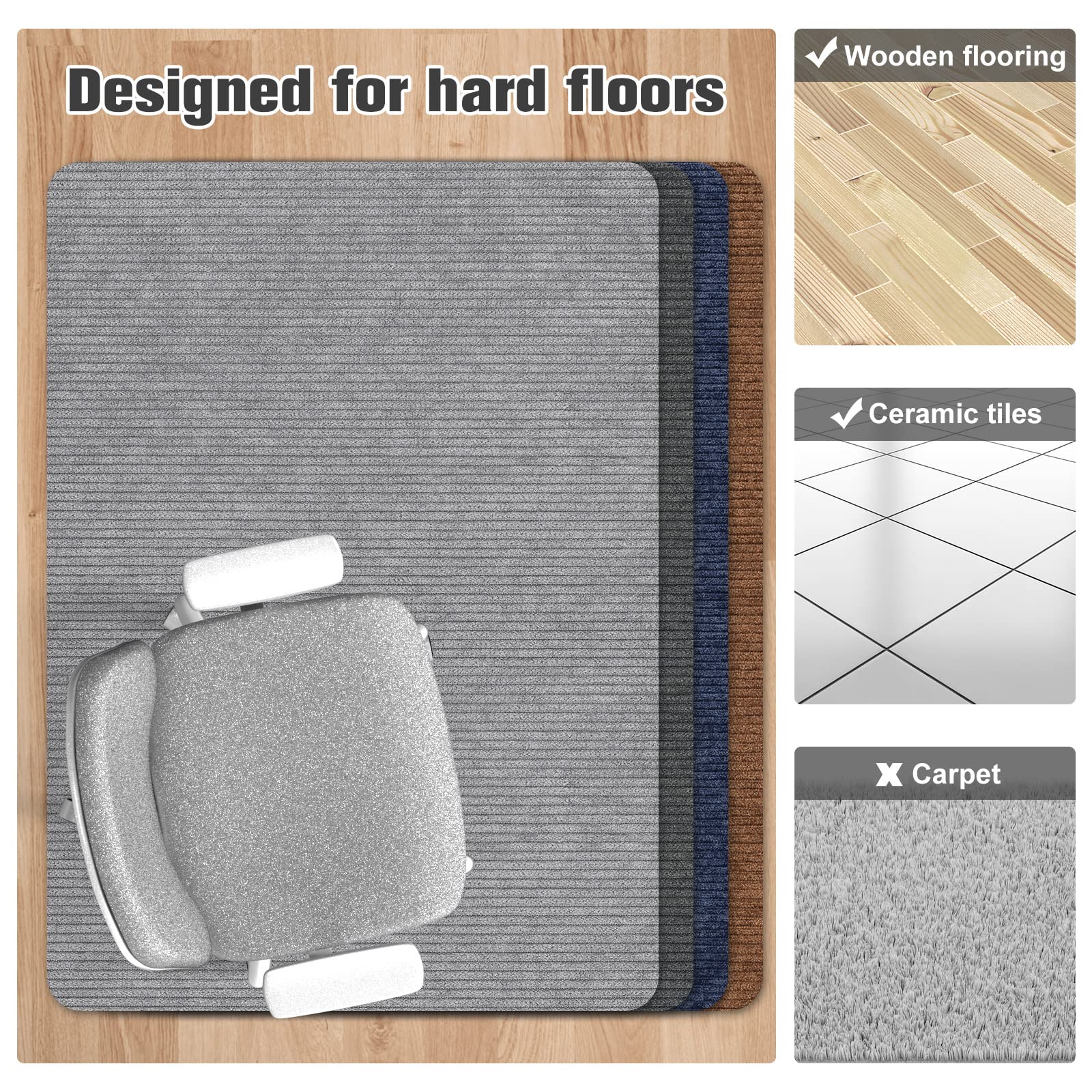 Desk Chair Mat for Hardwood Floor & Tile 55"x35" Office Chair Mat for Rolling Chairs Large Anti
