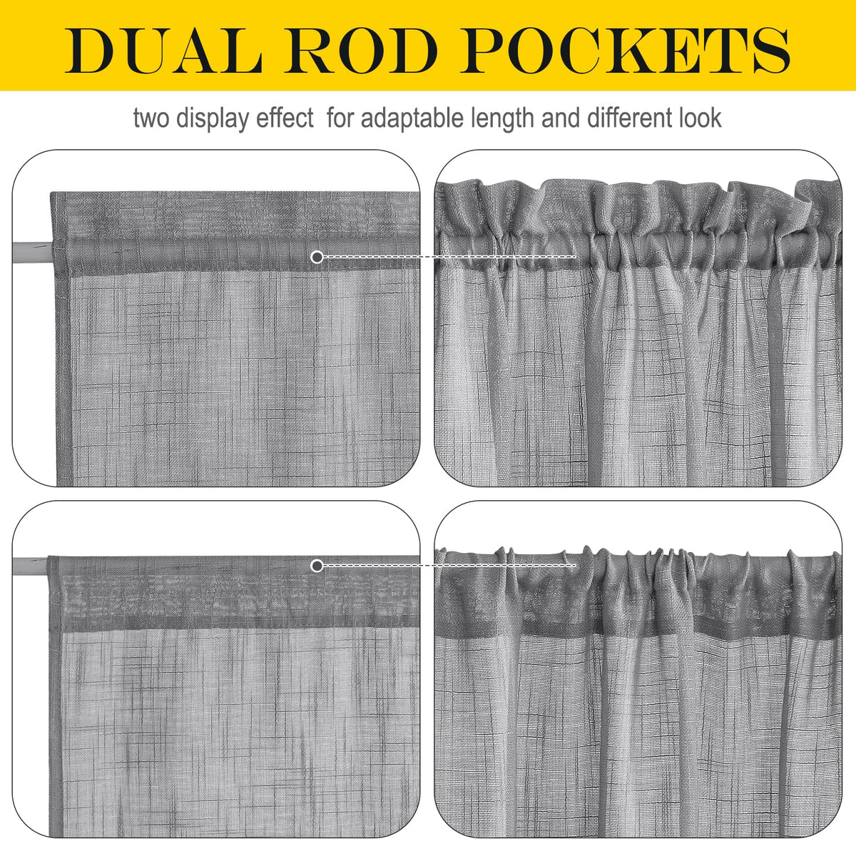 Linen French Sheer Door Curtains 26 x 40 inches Long for Privacy