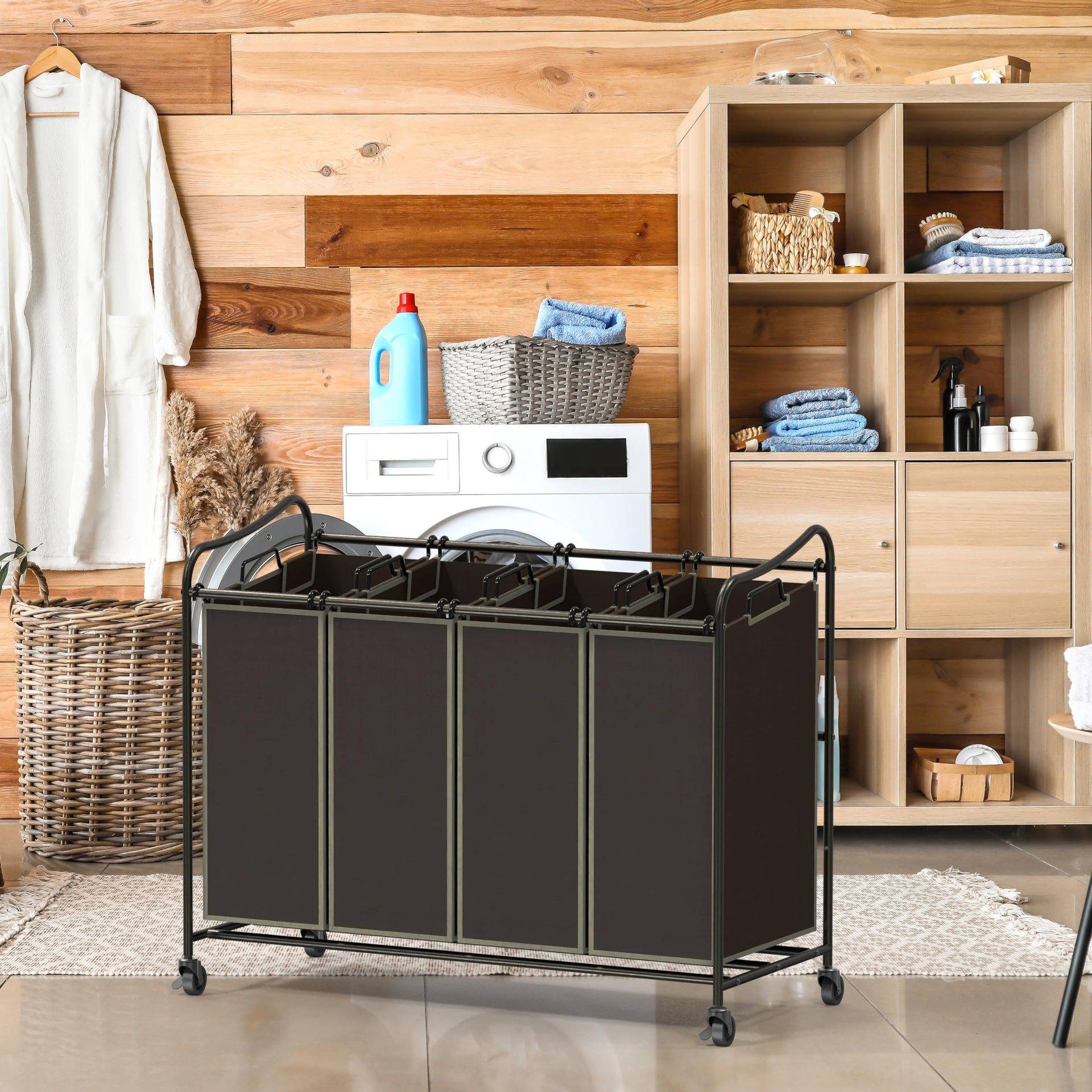 4 Bag Heavy Duty Laundry Sorter Rolling Cart (12 Count)