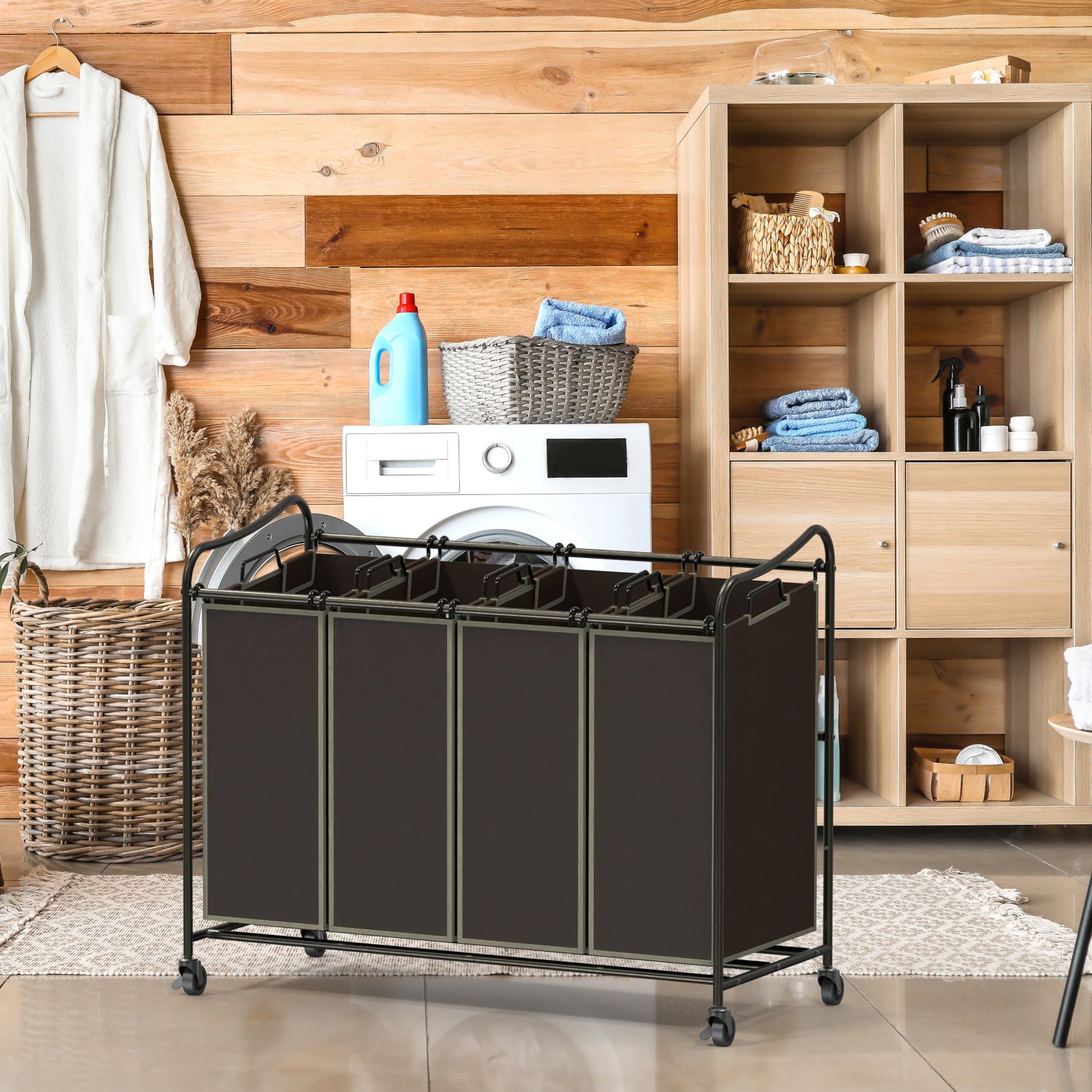4 Bag Heavy Duty Laundry Sorter Rolling Cart (12 Count)