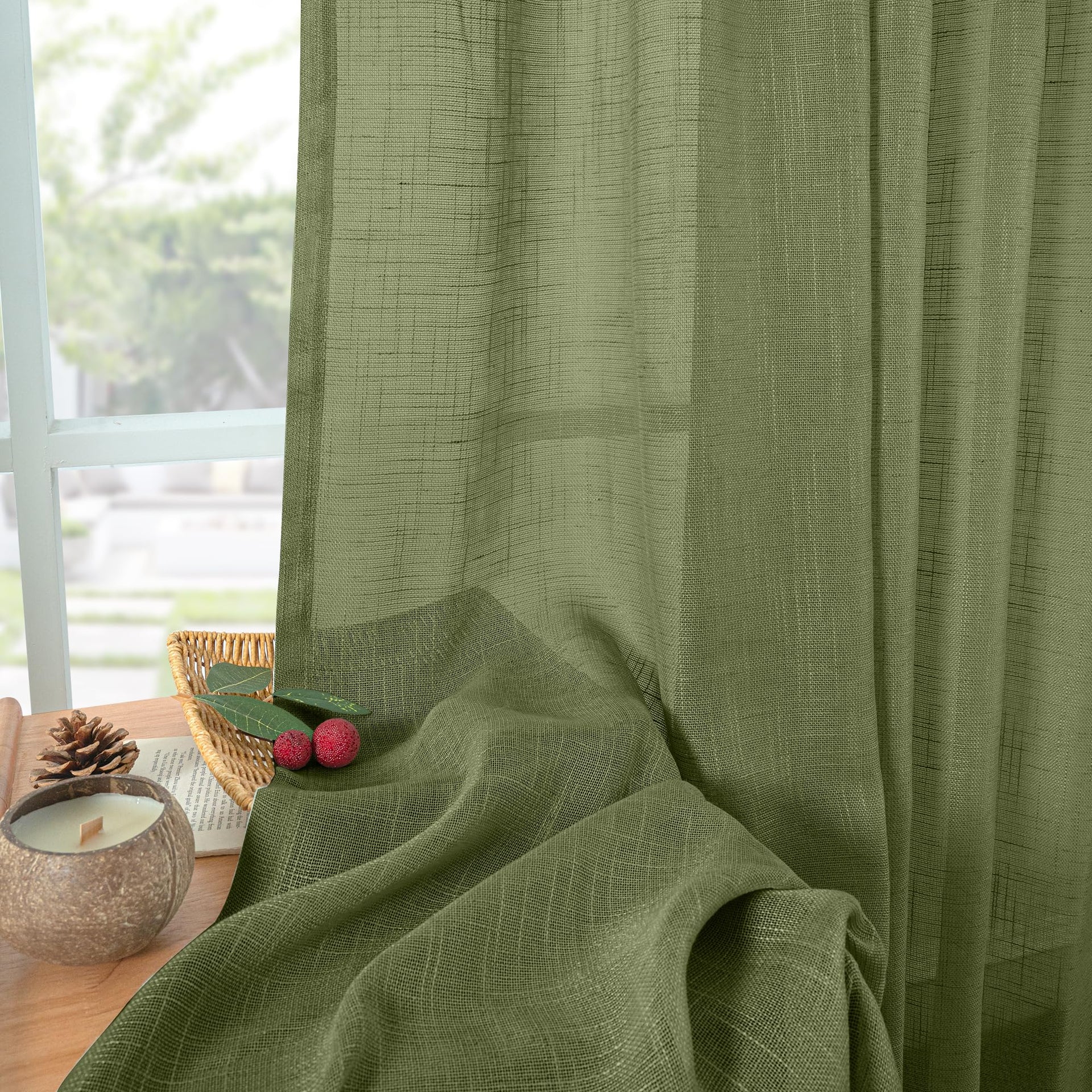 Green Linen Curtains (2 Count)