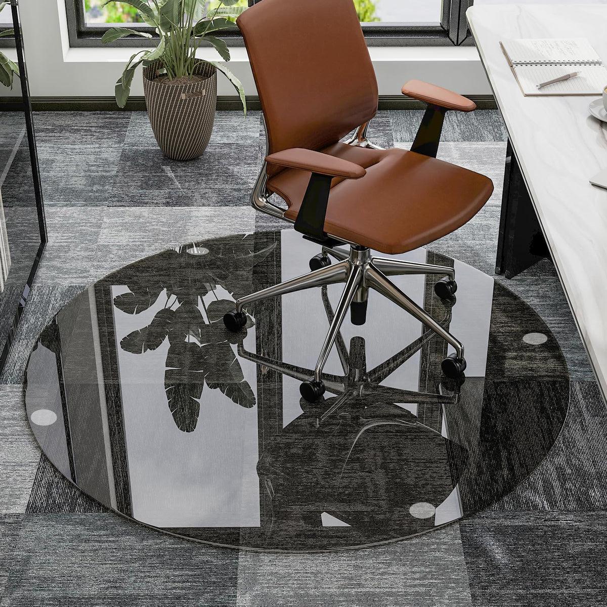 46" x 46" Round Tempered Glass Chair Mat for Carpet & Hardwood