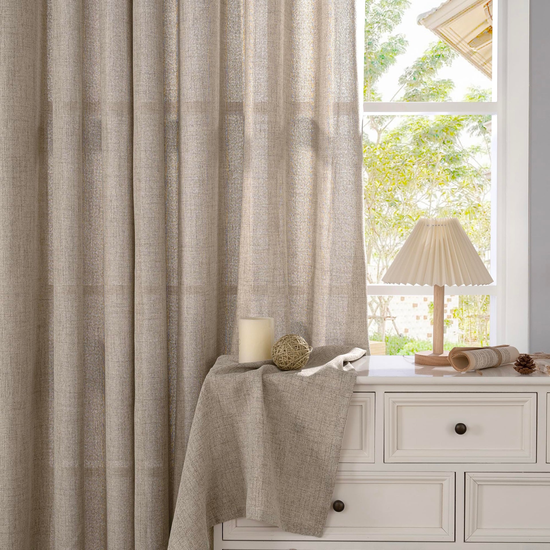 Dark Oatmeal Linen Semi Sheer Curtains 78 Inch Length for Living Room (2 Count)