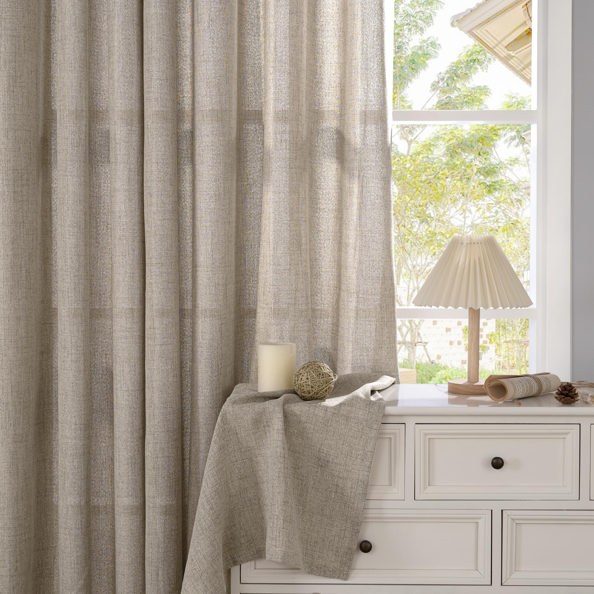 Dark Oatmeal Linen Semi Sheer Curtains 48 Inch Length 2 Panels (2 Count)