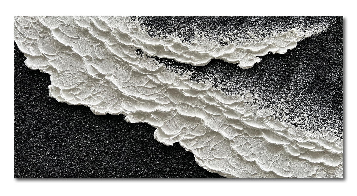 24x48 Inch Hand Painted 3D Ocean Wave Landscape Oil Painting Black and White Abstract Canvas Art Mural Family Wall Decoration Art