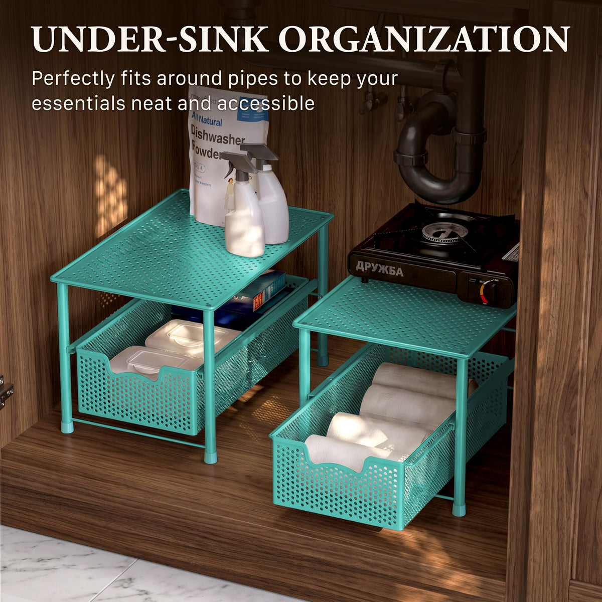 Stackable Under Sink Sliding Basket Drawer