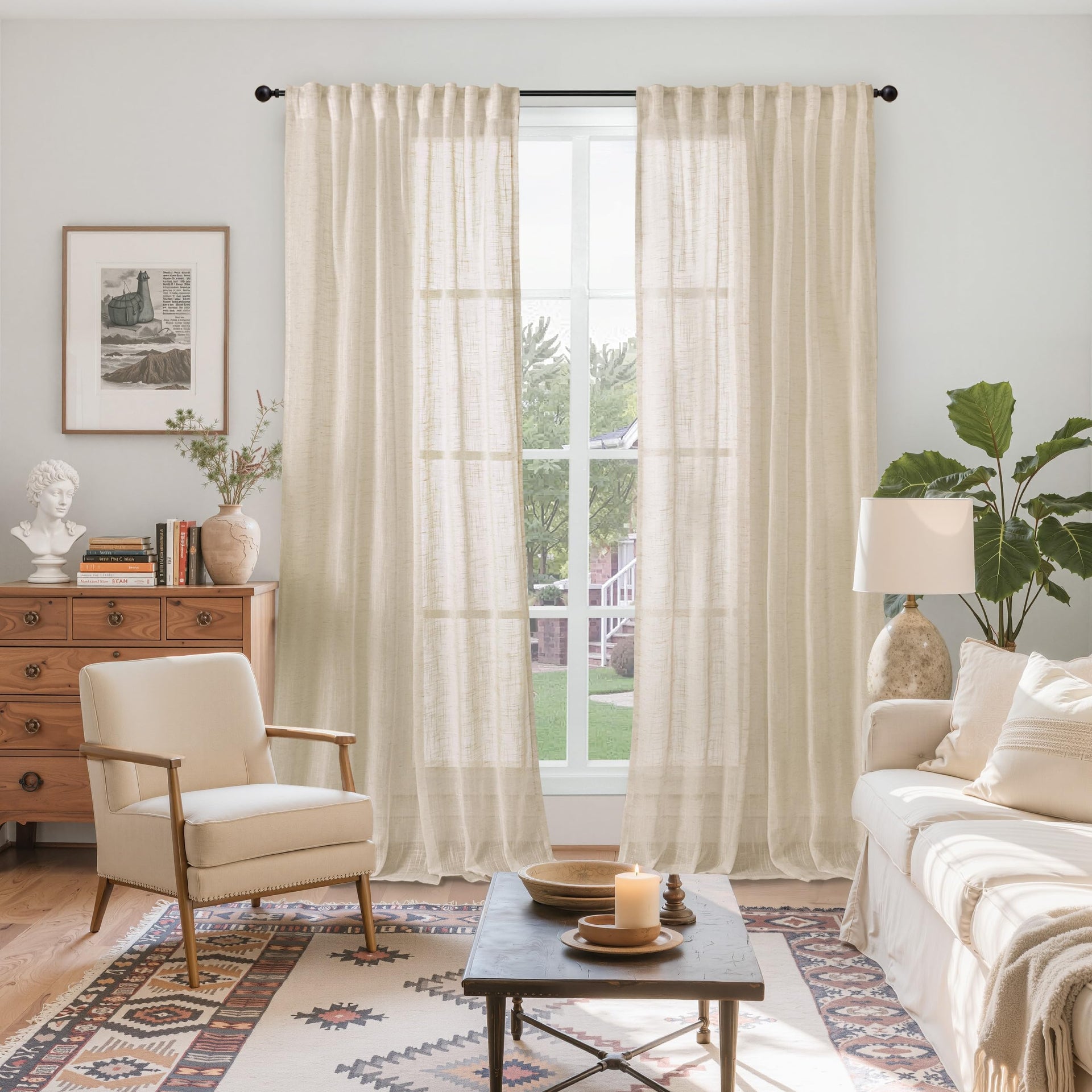 Oatmeal Linen Curtains 84 Inches Long for Living Room 2 Panels (2 Count)