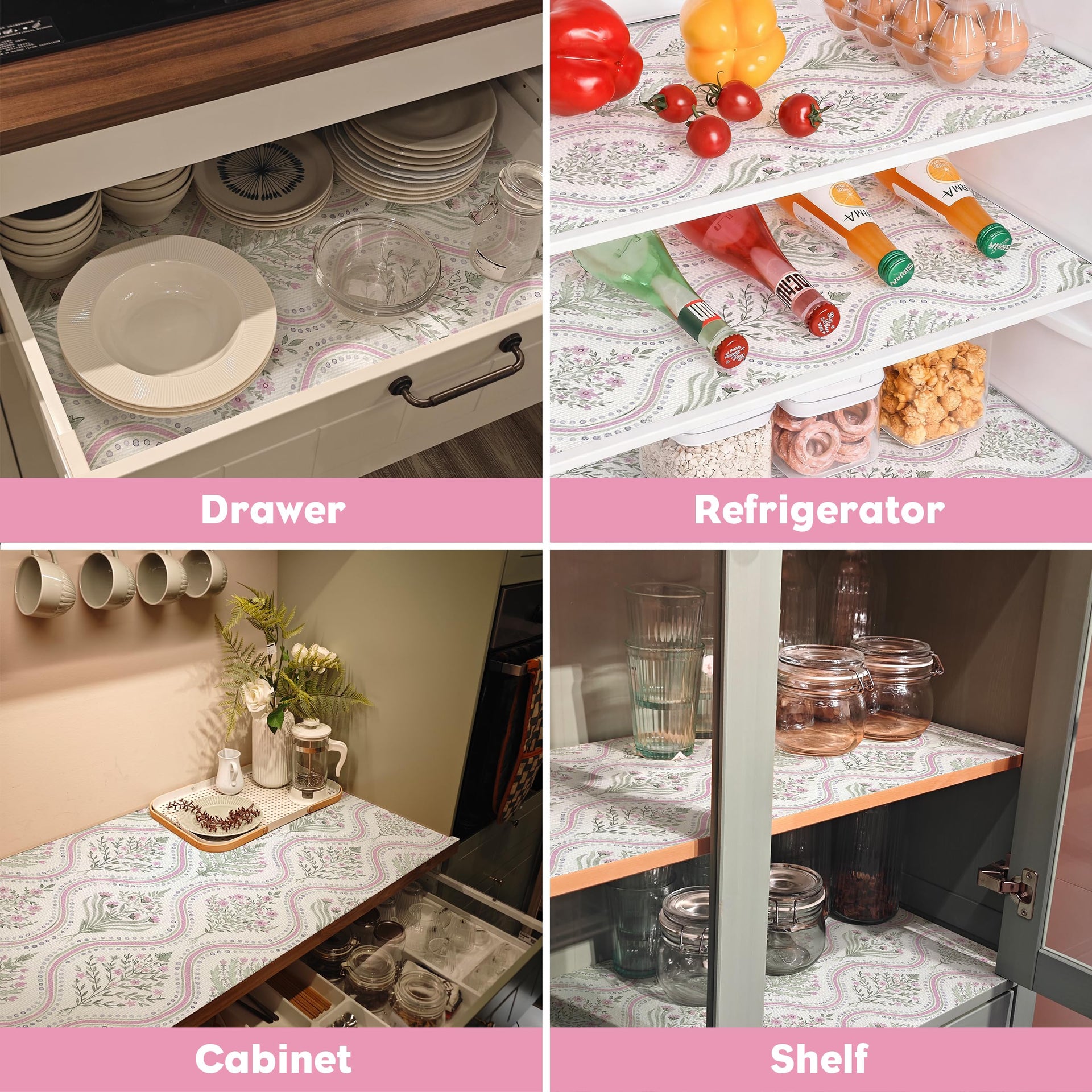 Floral Shelf Liner Non Adhesive Drawer Cabinet Liner 15.7in x 10ft