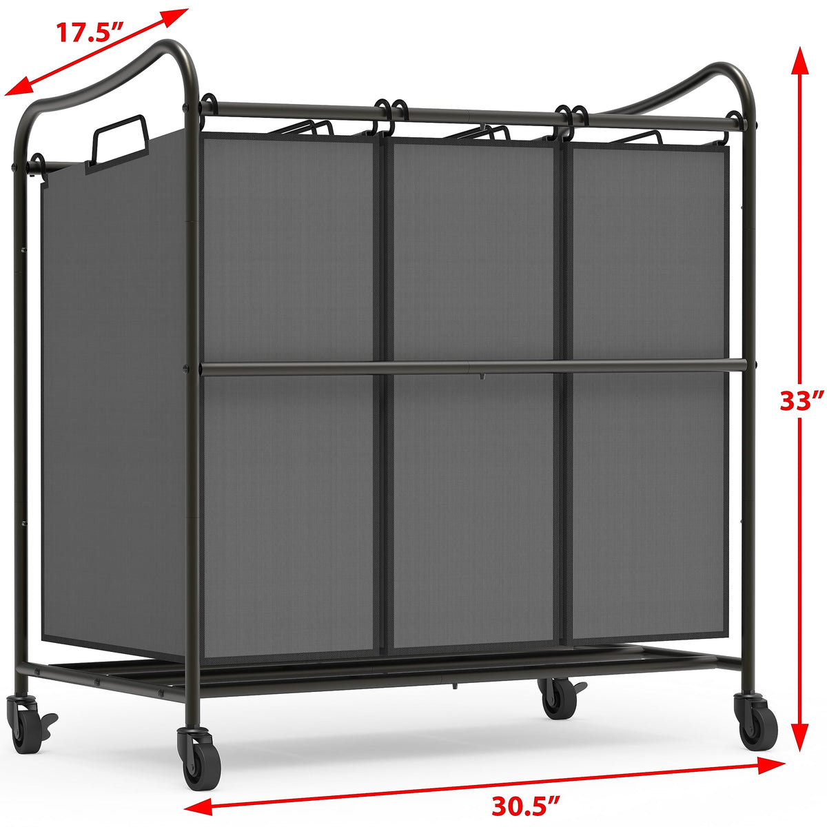 Heavy Duty 3 Bag Laundry Sorter Rolling Cart