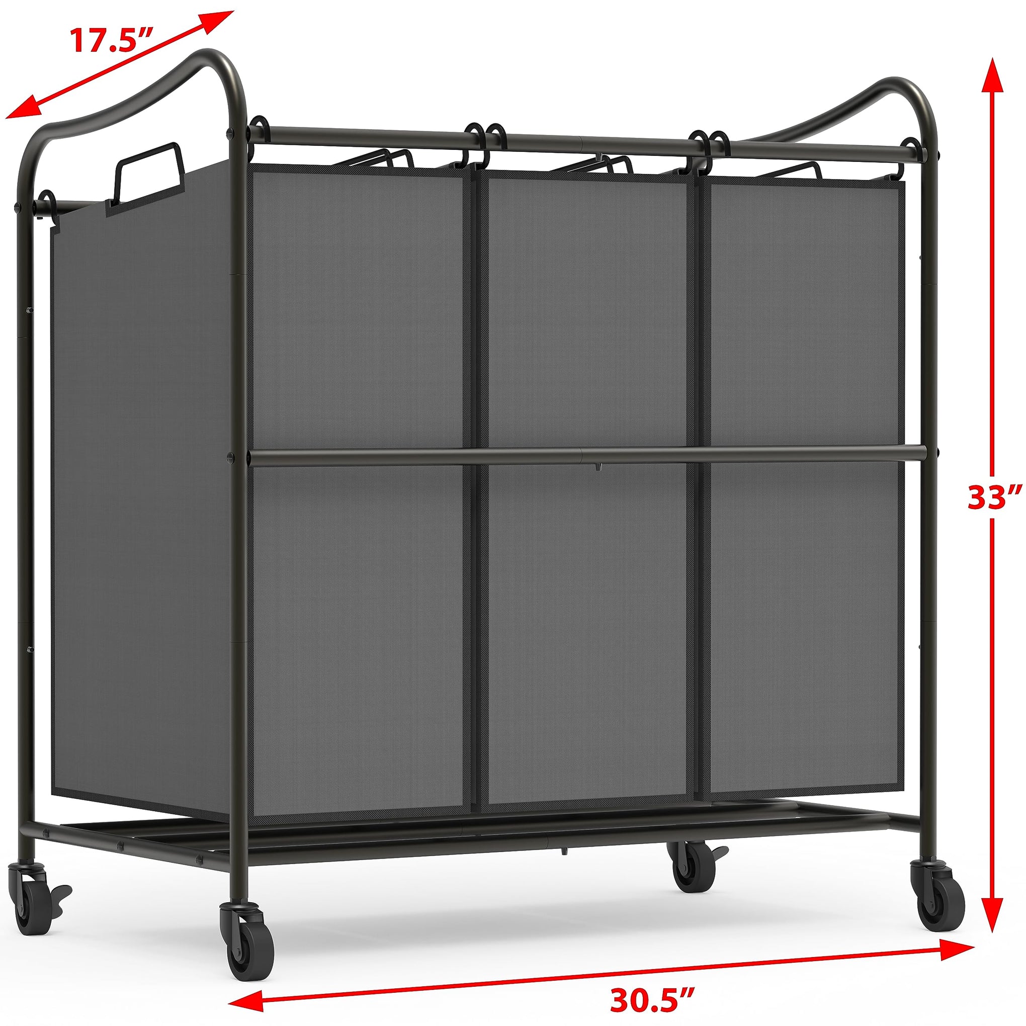Heavy Duty 3 Bag Laundry Sorter Rolling Cart
