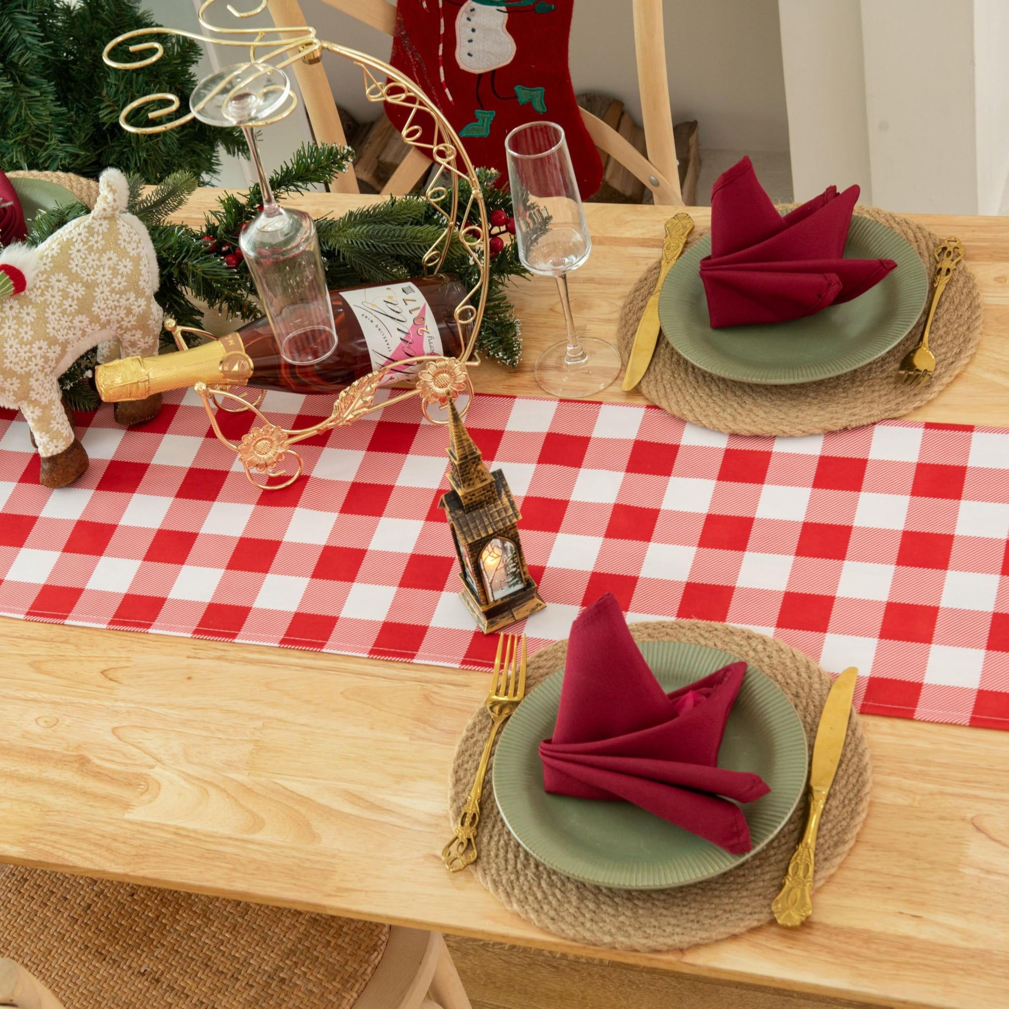Waterproof Checkered Tablecloth Runner Fabric