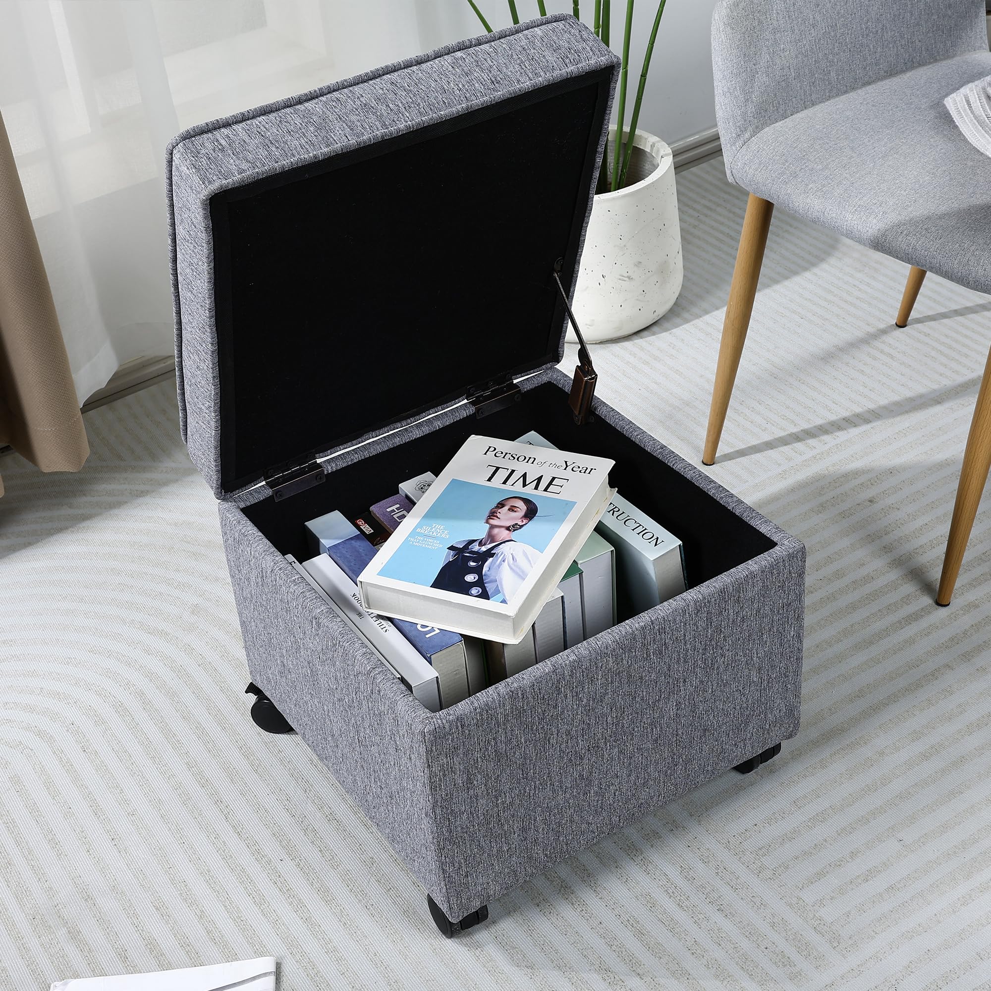 17.5 Inch Square Storage Ottoman with Wheels