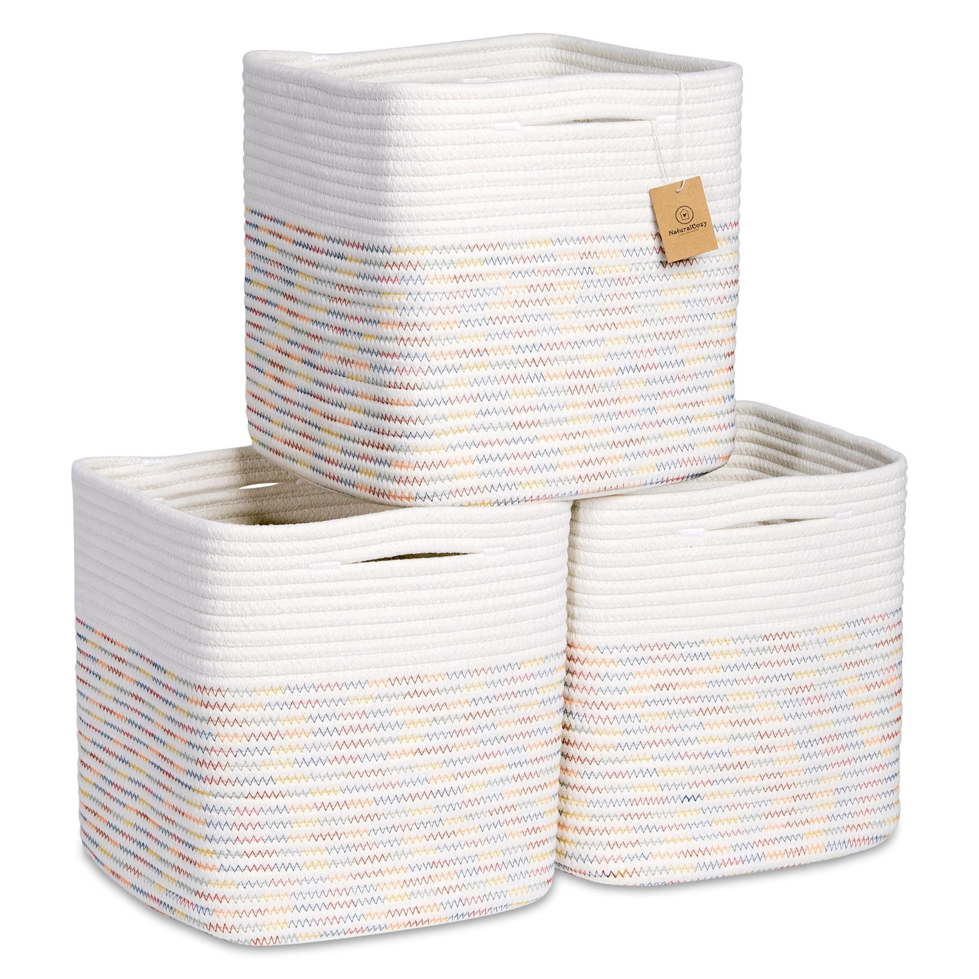 Storage Cubes 11 Inch Cotton Rope Woven Baskets for Organizing (3 Count)