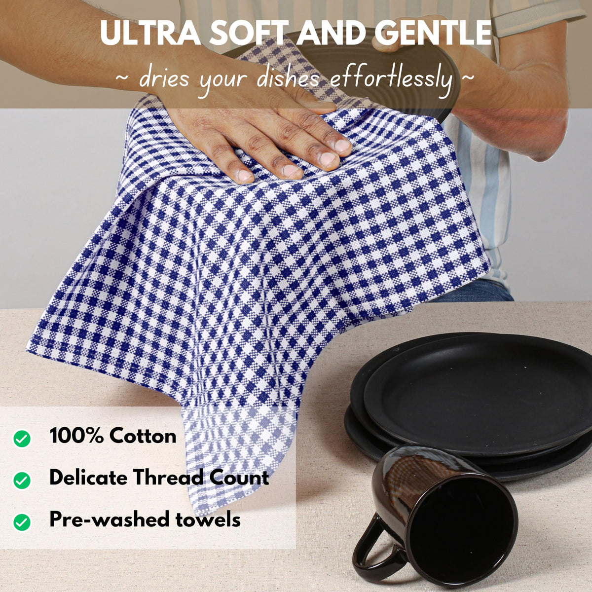 Gingham Dish Towels 16x26 inches Set of 4