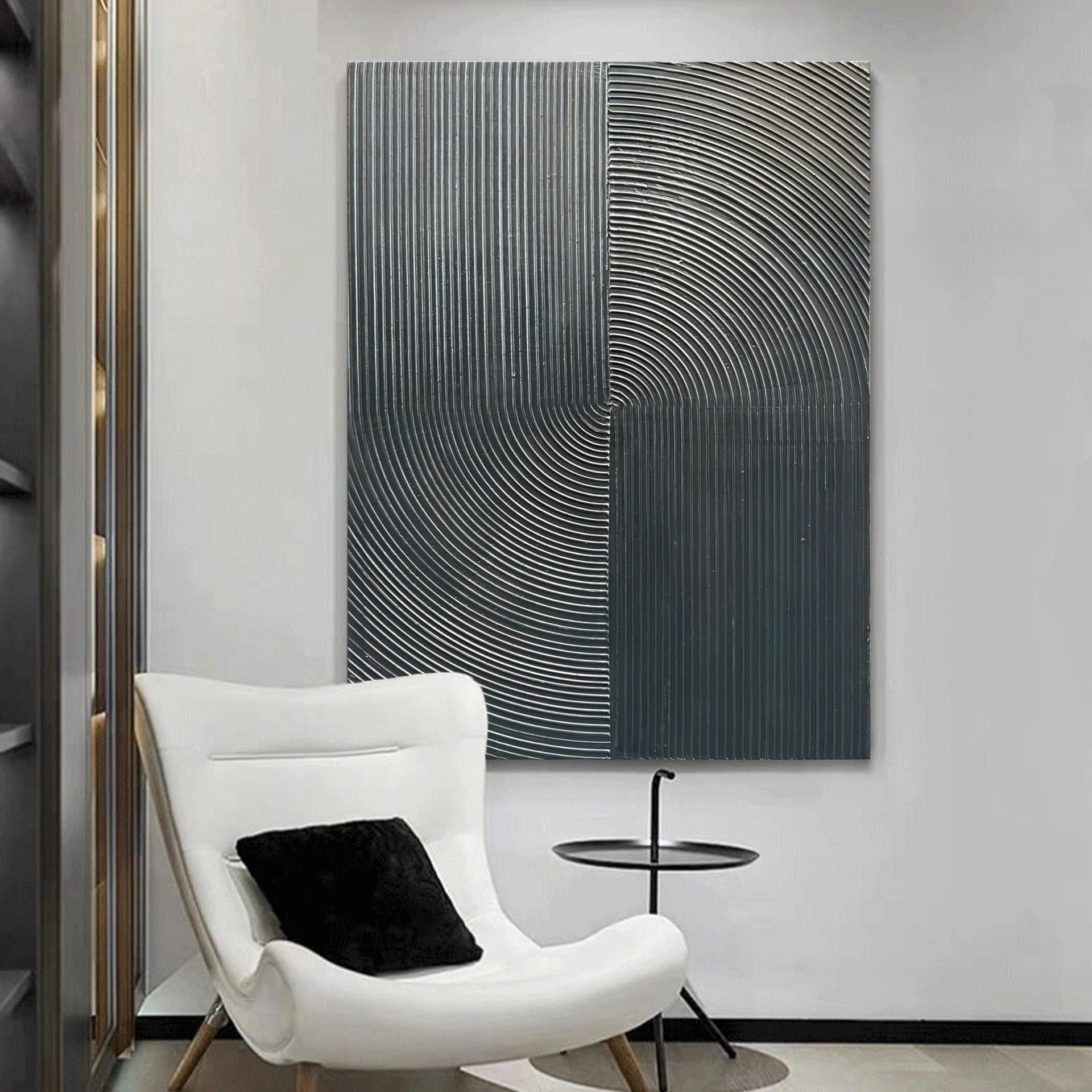 Hand Painted Abstract Modern Oil Painting 40x28 Inch Black Texture Contemporary Wall Art Minimalist Frame Artwork for Wall Decoration