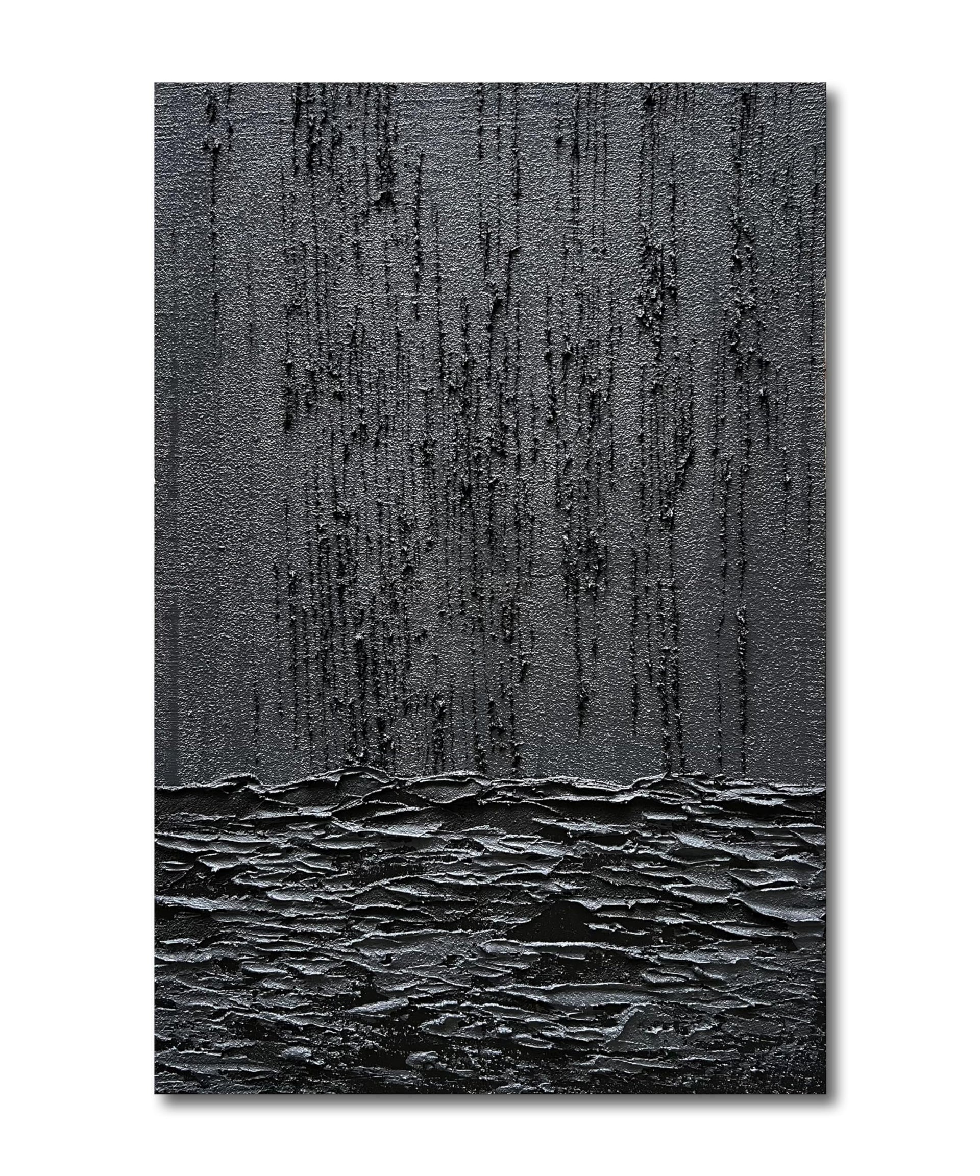 Art Hand Painted Thick Texture Black Minimalist Oil Painting 45x30 Inch Wall Decorative Art