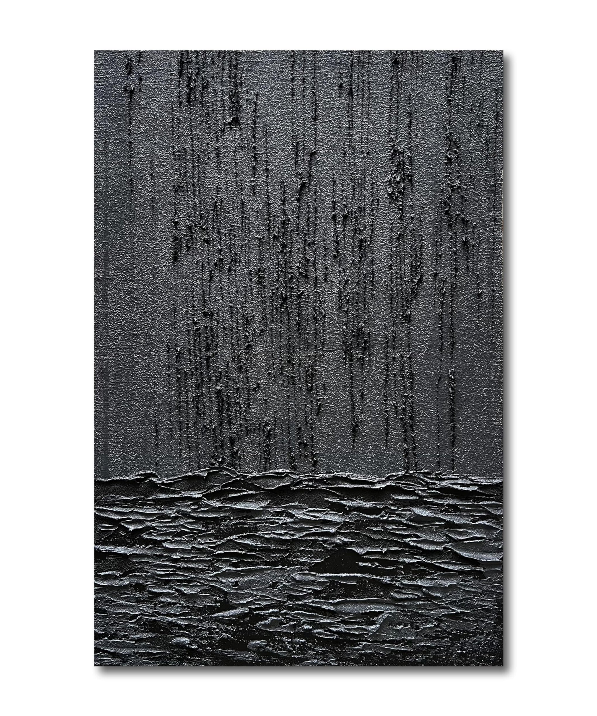 Art Hand Painted Thick Texture Black Minimalist Oil Painting 45x30 Inch Wall Decorative Art