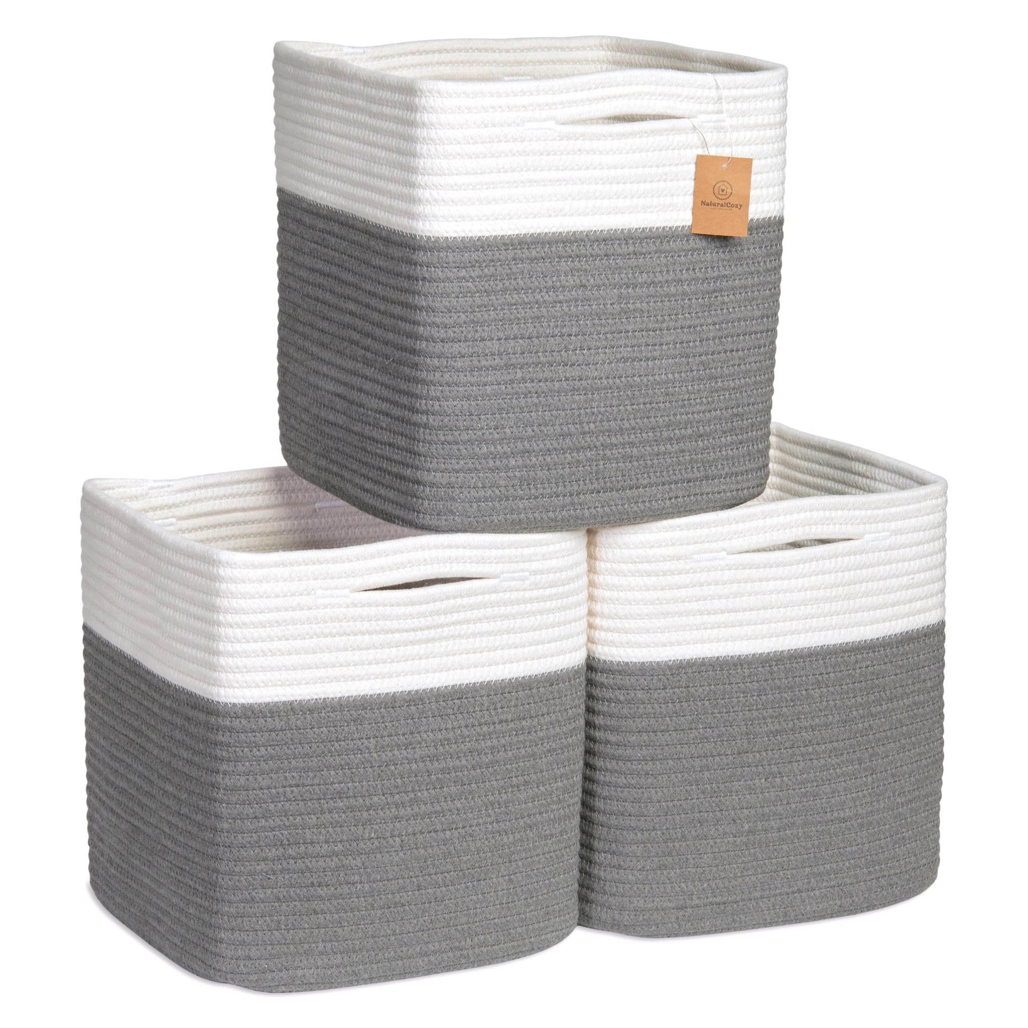 Storage Cubes 11 Inch Cotton Rope Woven Baskets for Organizing (3 Count)