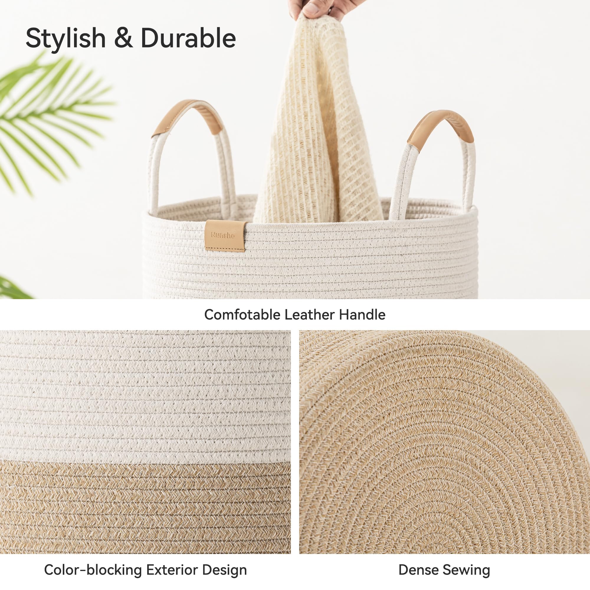 95L Striped Laundry Hamper with Leather Handles