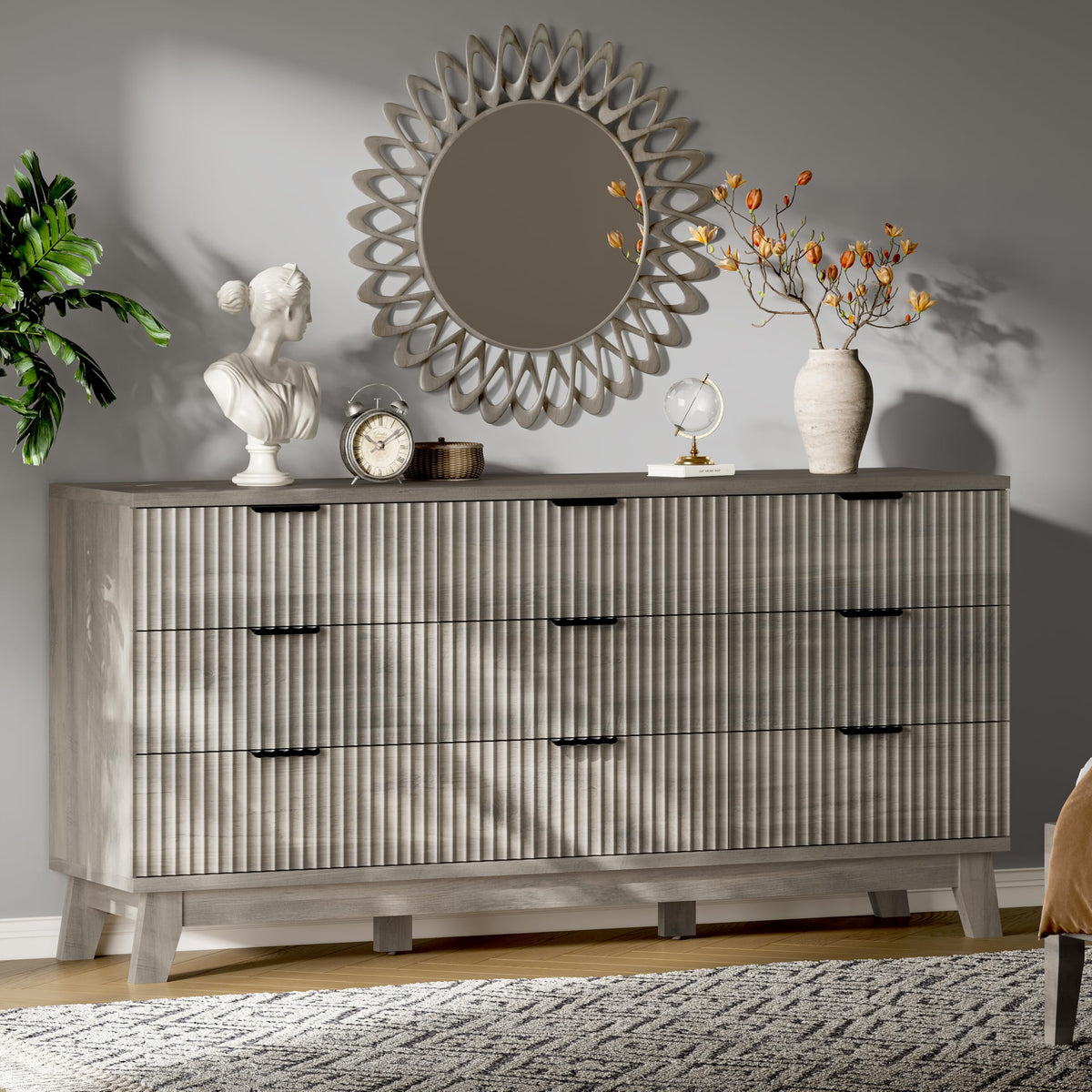 Fluted Dresser with 9 Drawers
