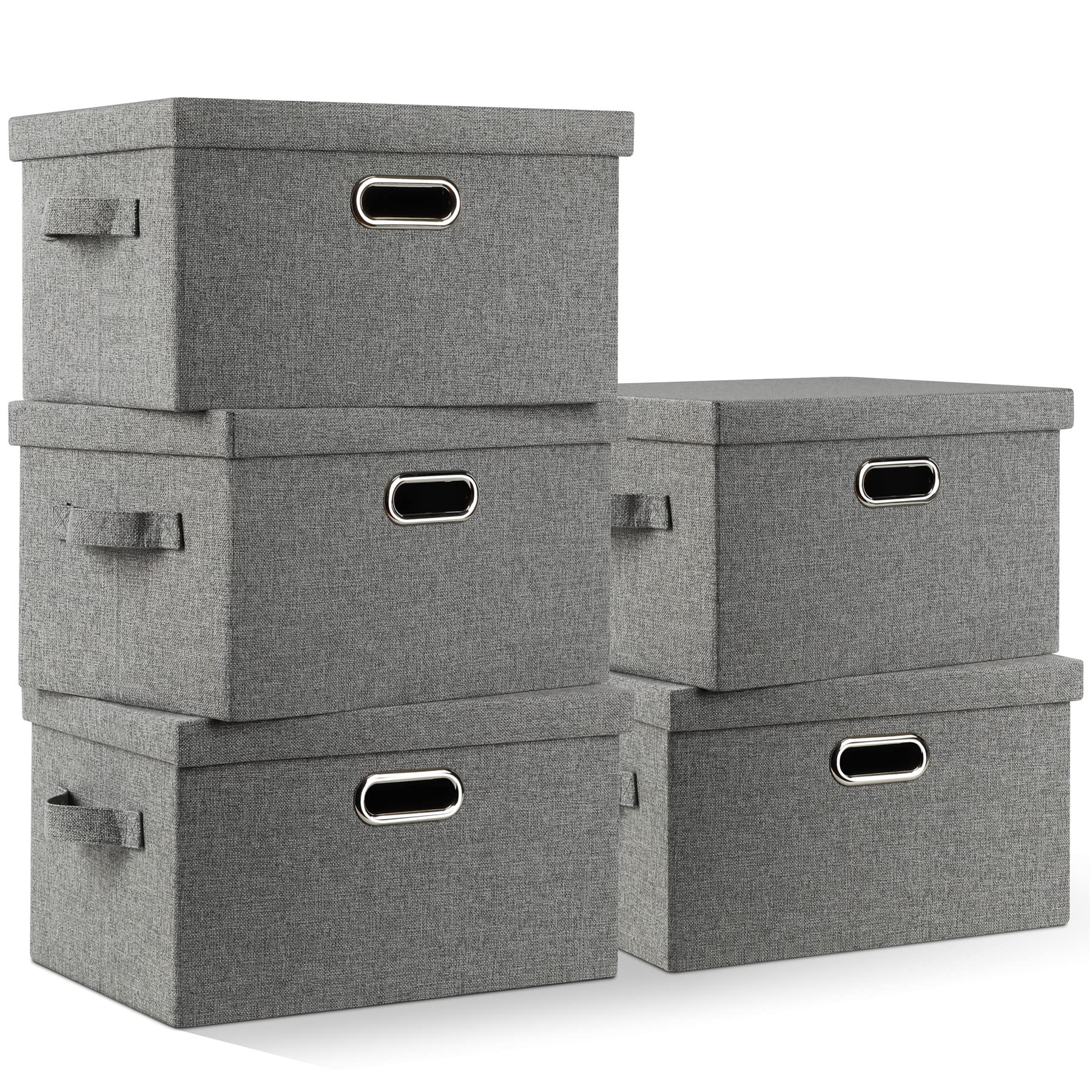 Medium 15" 21 Quart Collapsible Stackable Storage Bins with Lids (5 Count)