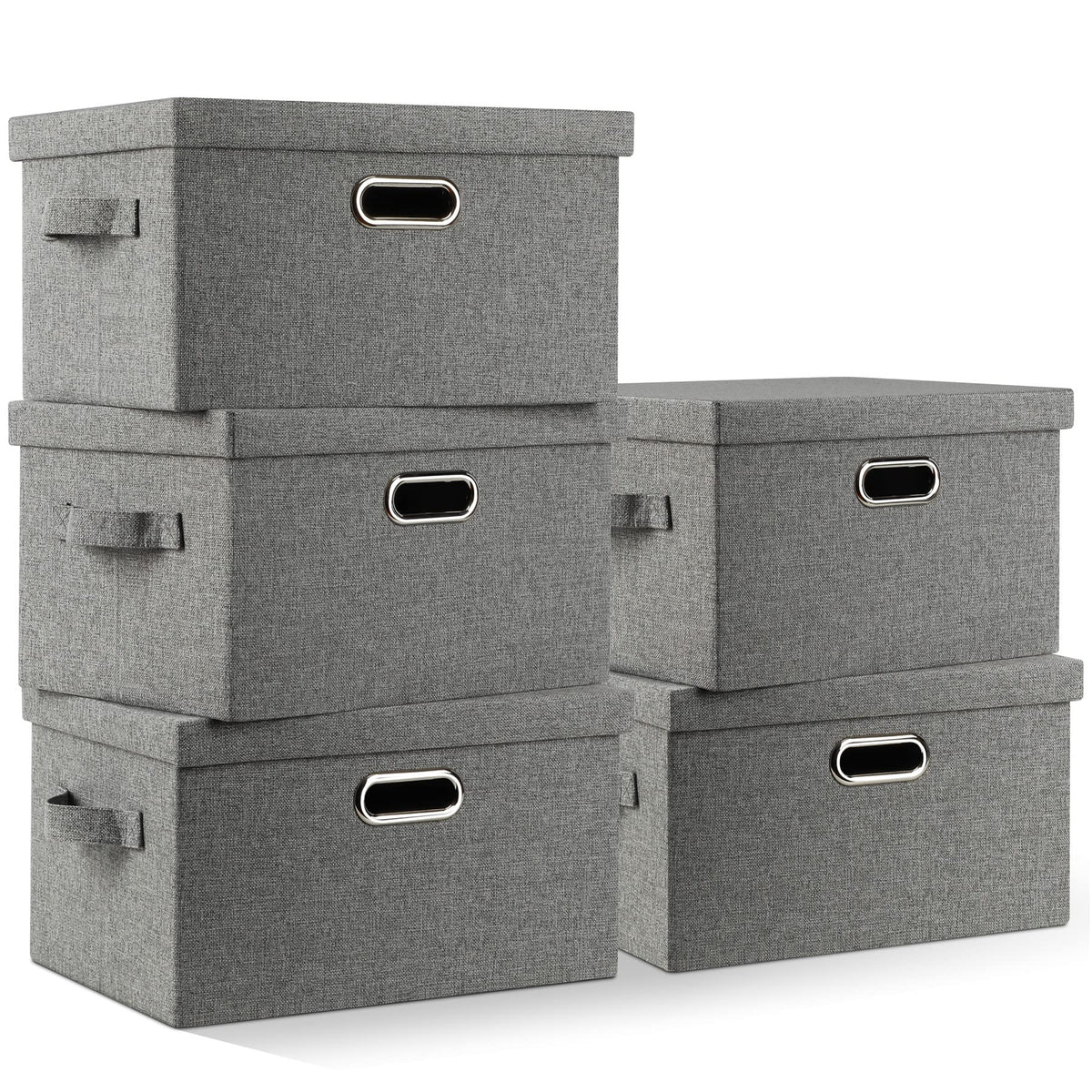 Medium 15" 21 Quart Collapsible Stackable Storage Bins with Lids (5 Count)