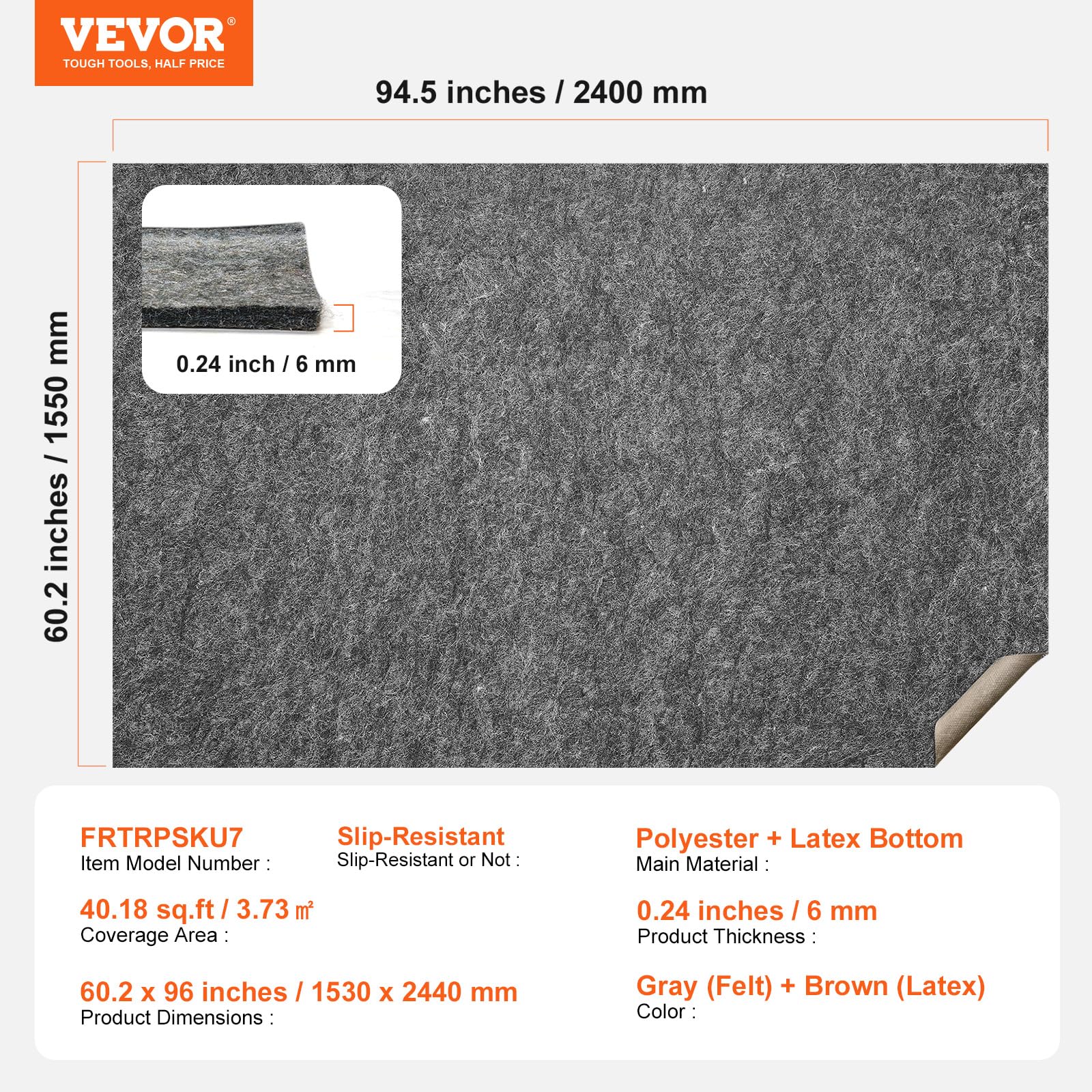 5' x 8' Non Slip Rug Pad Gripper