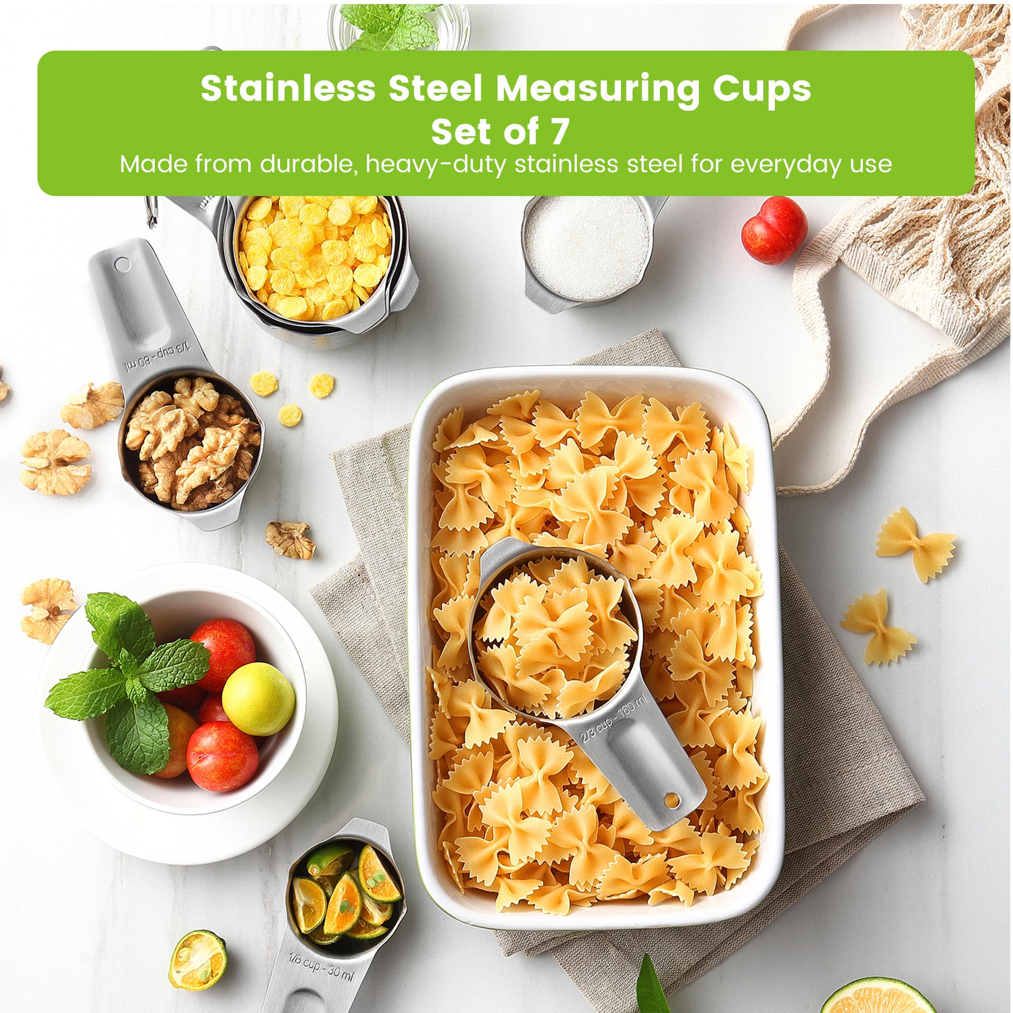 Stainless Steel Measuring Cups Set of 7 with Pour Spout