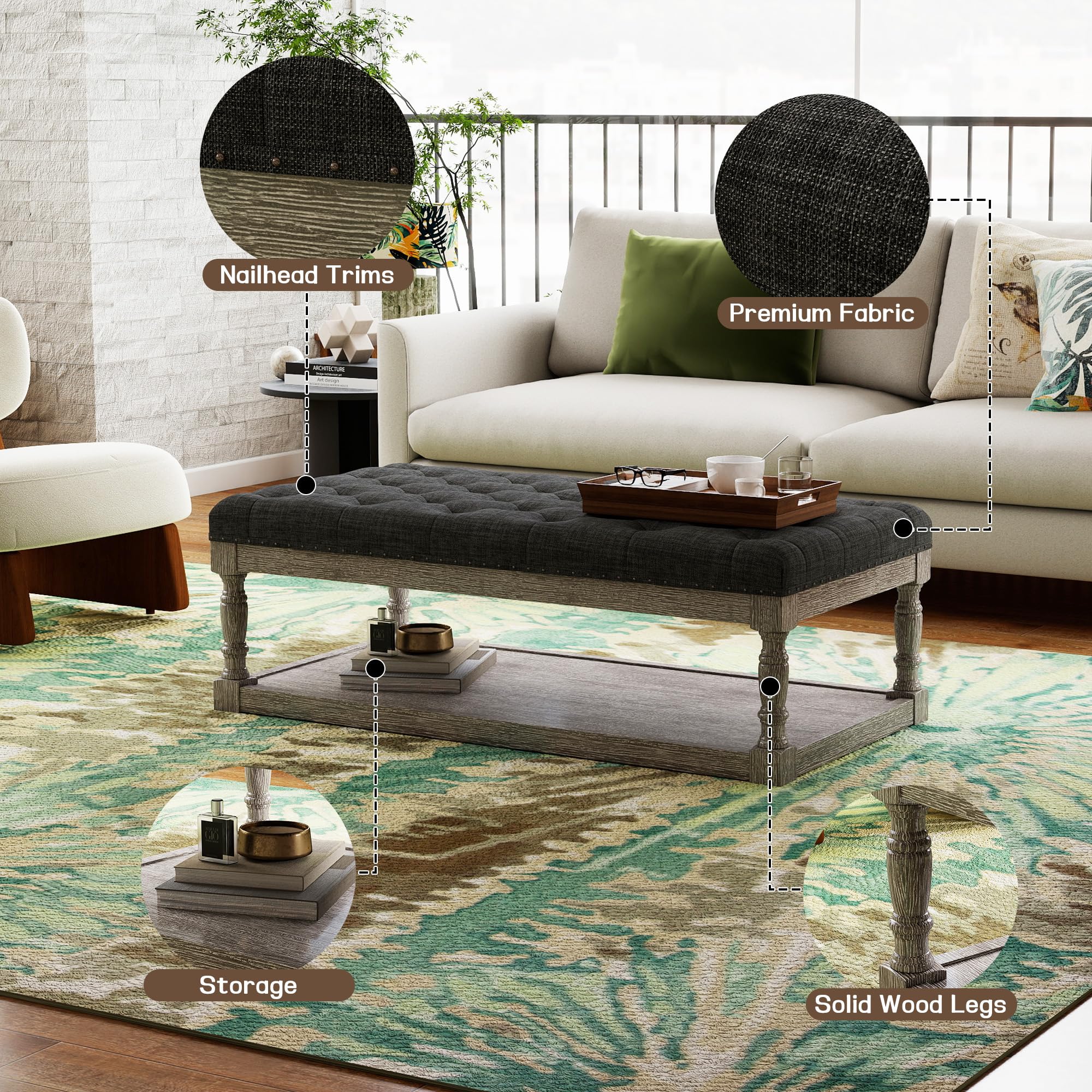 48" Large Ottoman with Storage Coffee Table