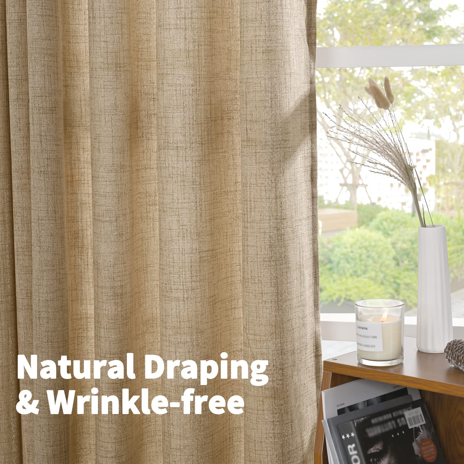 Toffee Linen Curtains 84 Inch Length for Living Room (2 Count)