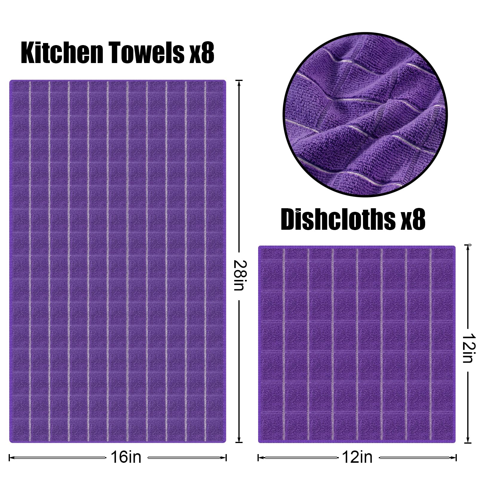 Microfiber Kitchen Towels and Dishcloths Sets (12 Count)