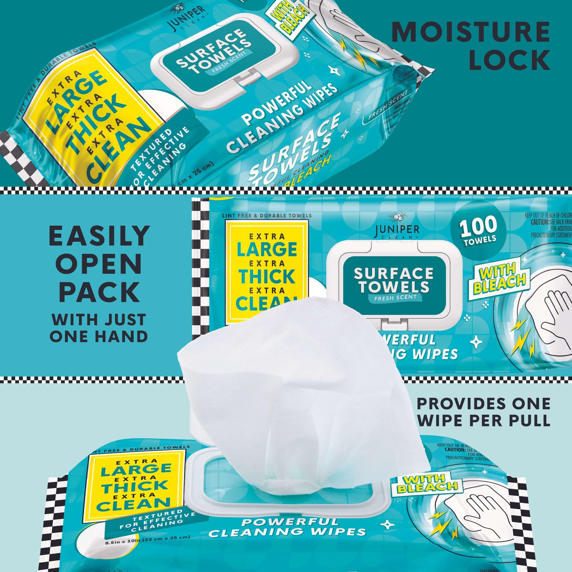 3 Packs Surface Wipes with Bleach (300 Count)