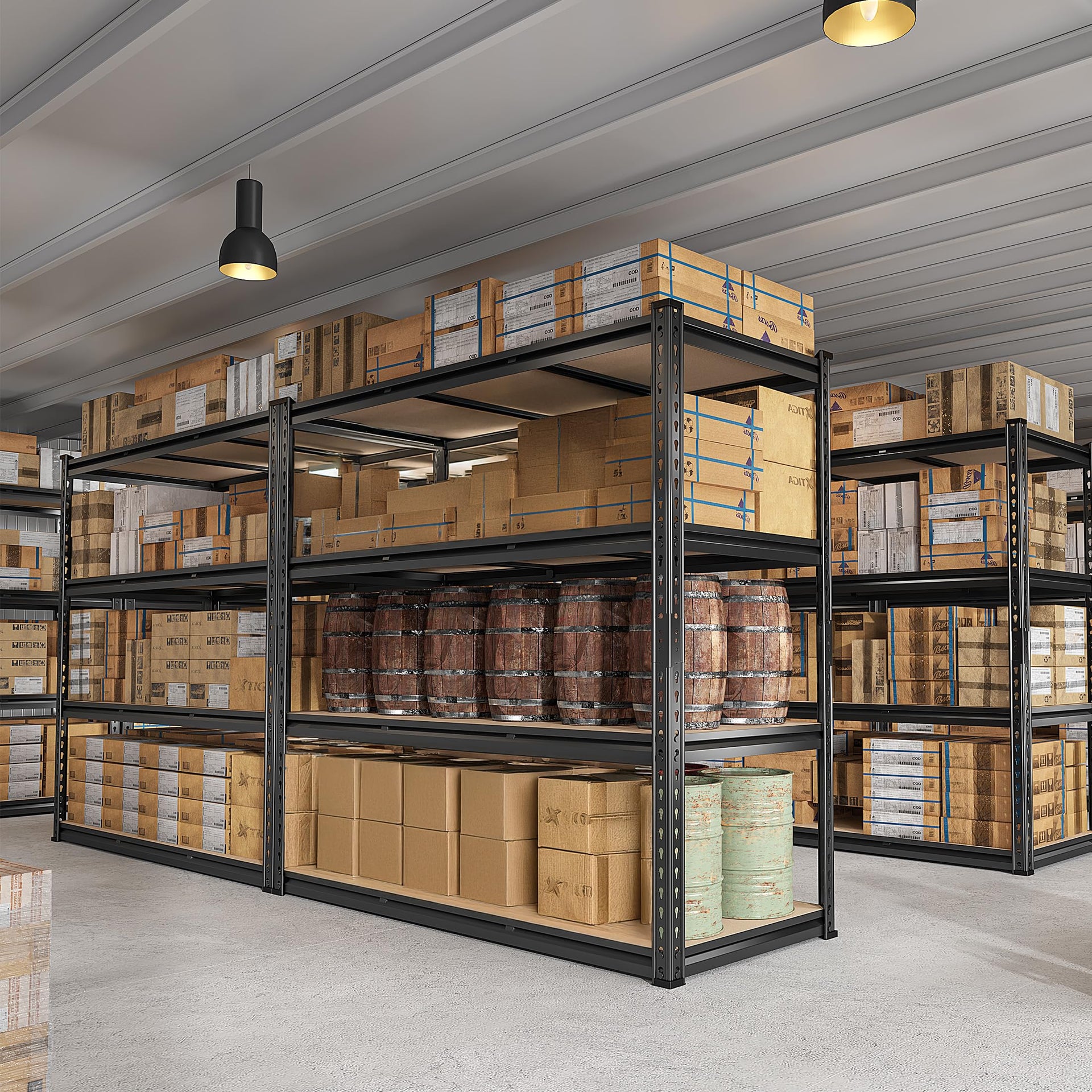 48" W Garage Shelving Heavy Duty 2550 LBS Storage Shelves 4 Tier Heavy Duty Shelving