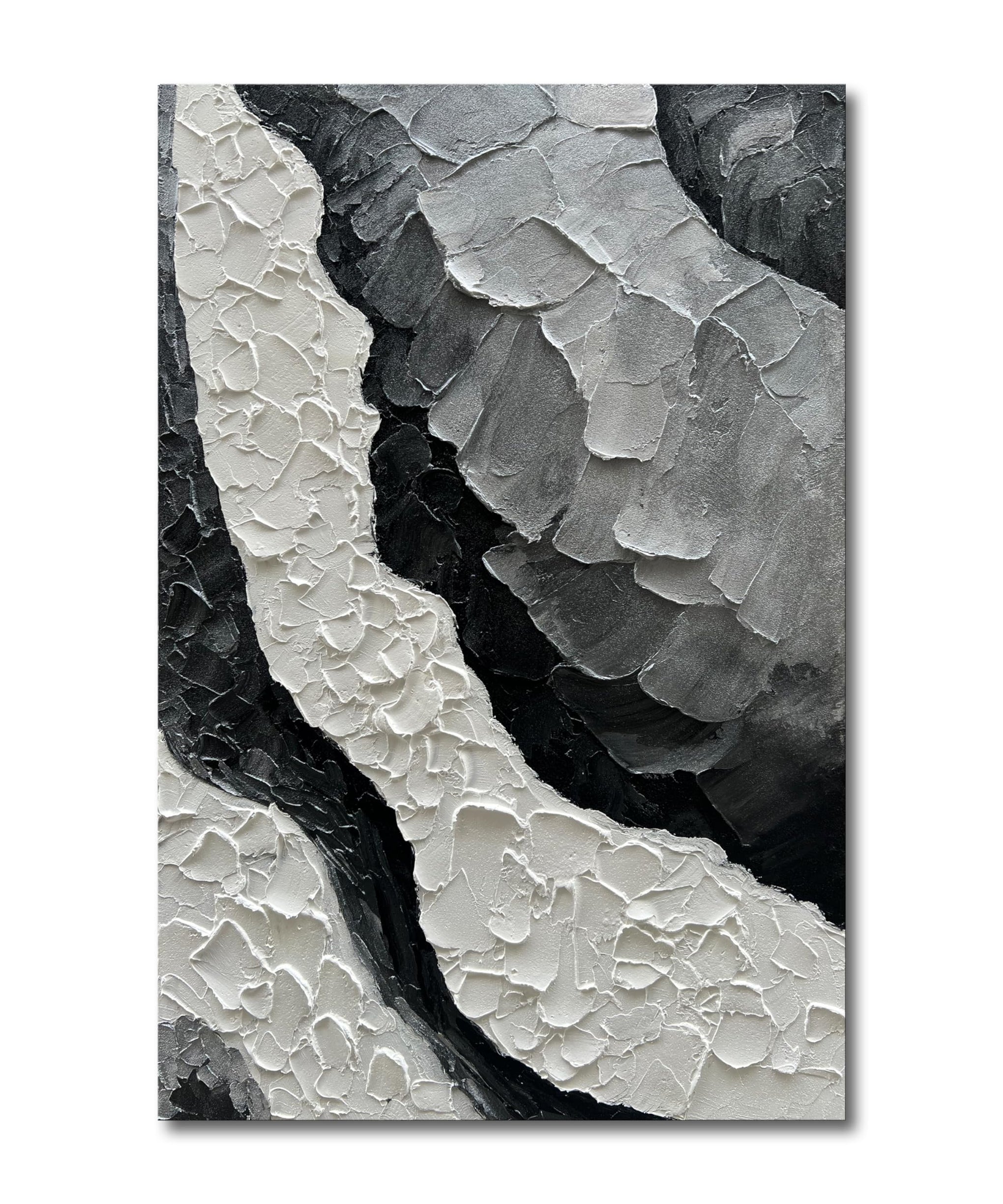 Art Hand Painted Thick Texture Black and White Minimalist Oil Painting 45x30 inch Large Office Corridor Living Room Wall Decorative Art Painting