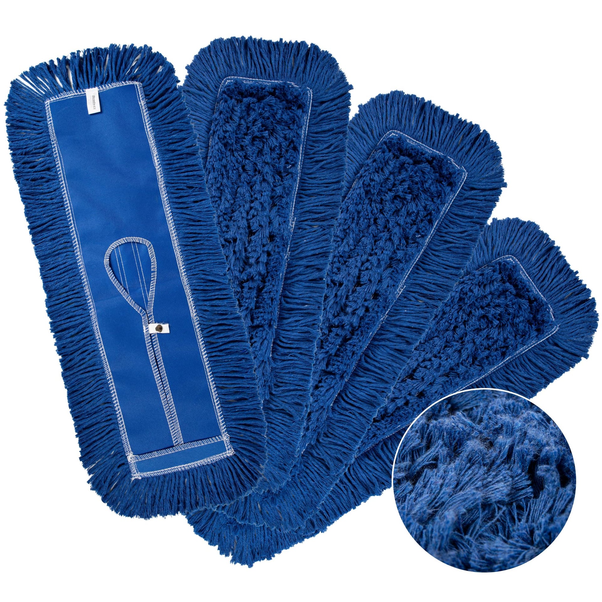 4 Pack - 24-Inch Washable Dust Mop Heads – Full Cloth, Extra Durable, Easy Button - No Clinging to Hair or Fur, Easy to Use Replacement for Commercial and Home Cleaning (4 Count) - ModHome Supplies