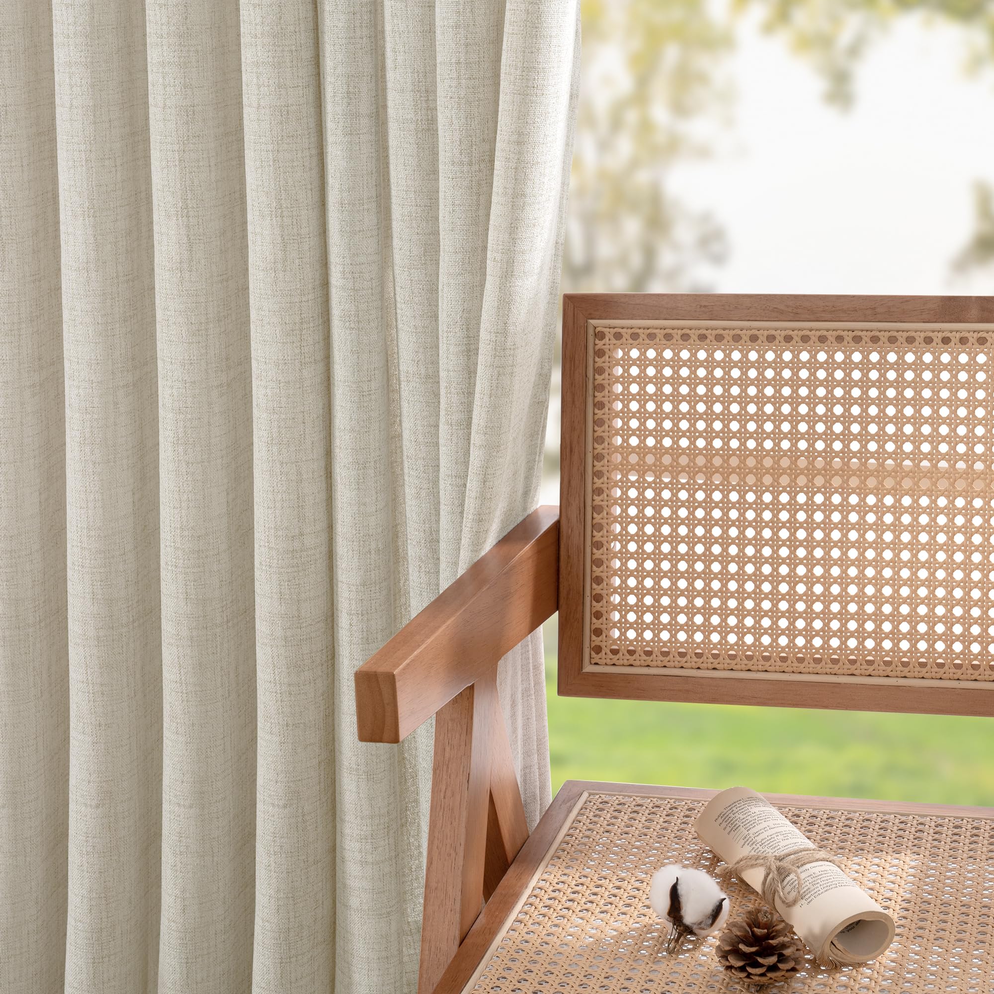 Linen Semi Sheer Curtains 54 Inch Length 2 Panels Rod Pocket (2 Count)