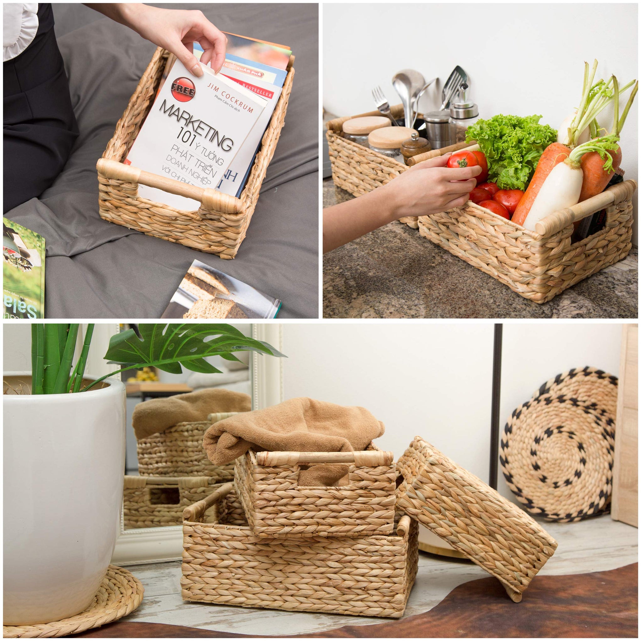 Hyacinth Wicker Basket Set 3 size (3 Count)