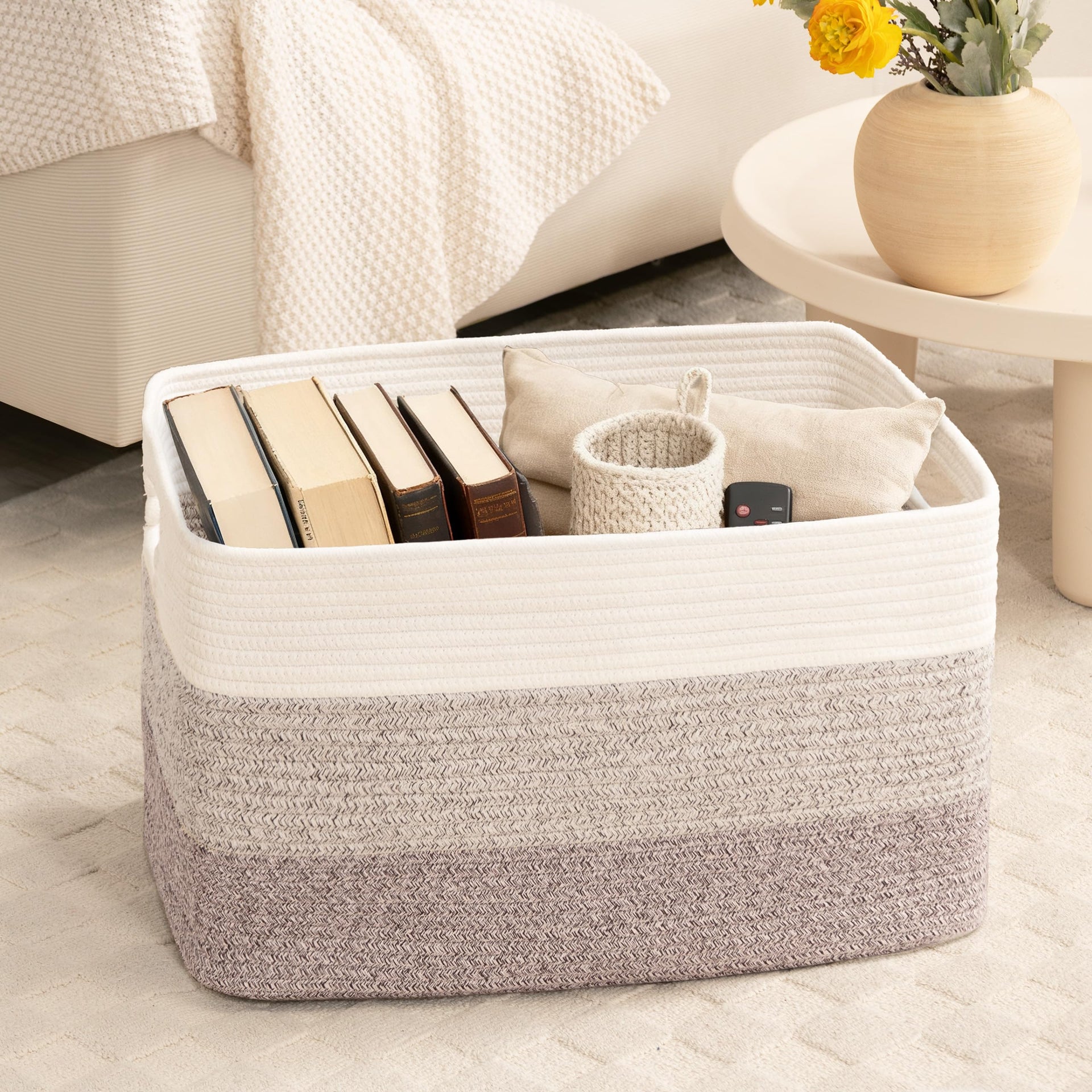 45L Small Woven Laundry Basket Hamper with Handles