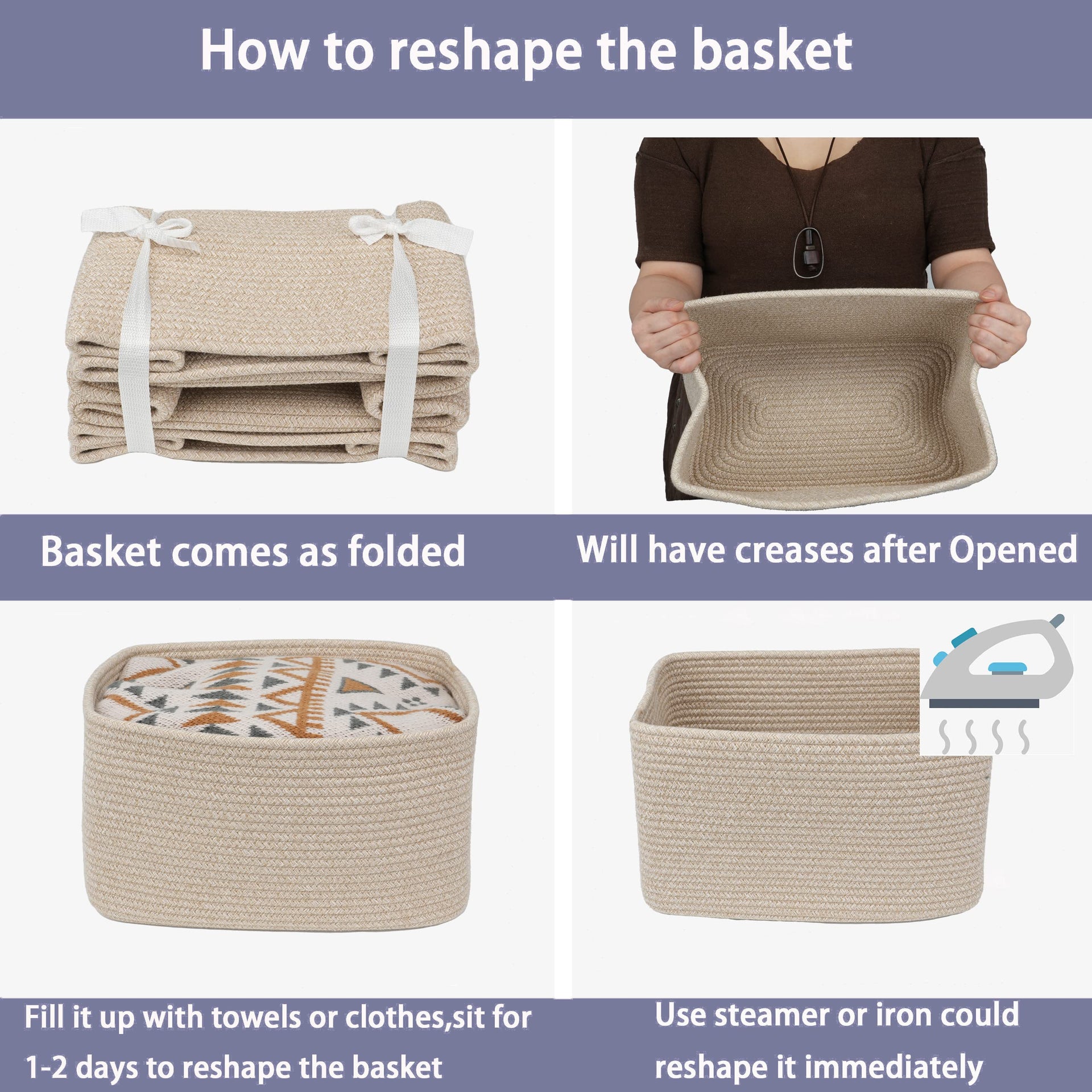 Woven Cotton Rope Storage Baskets 15x10x9.3" 3 Pack Oatmeal