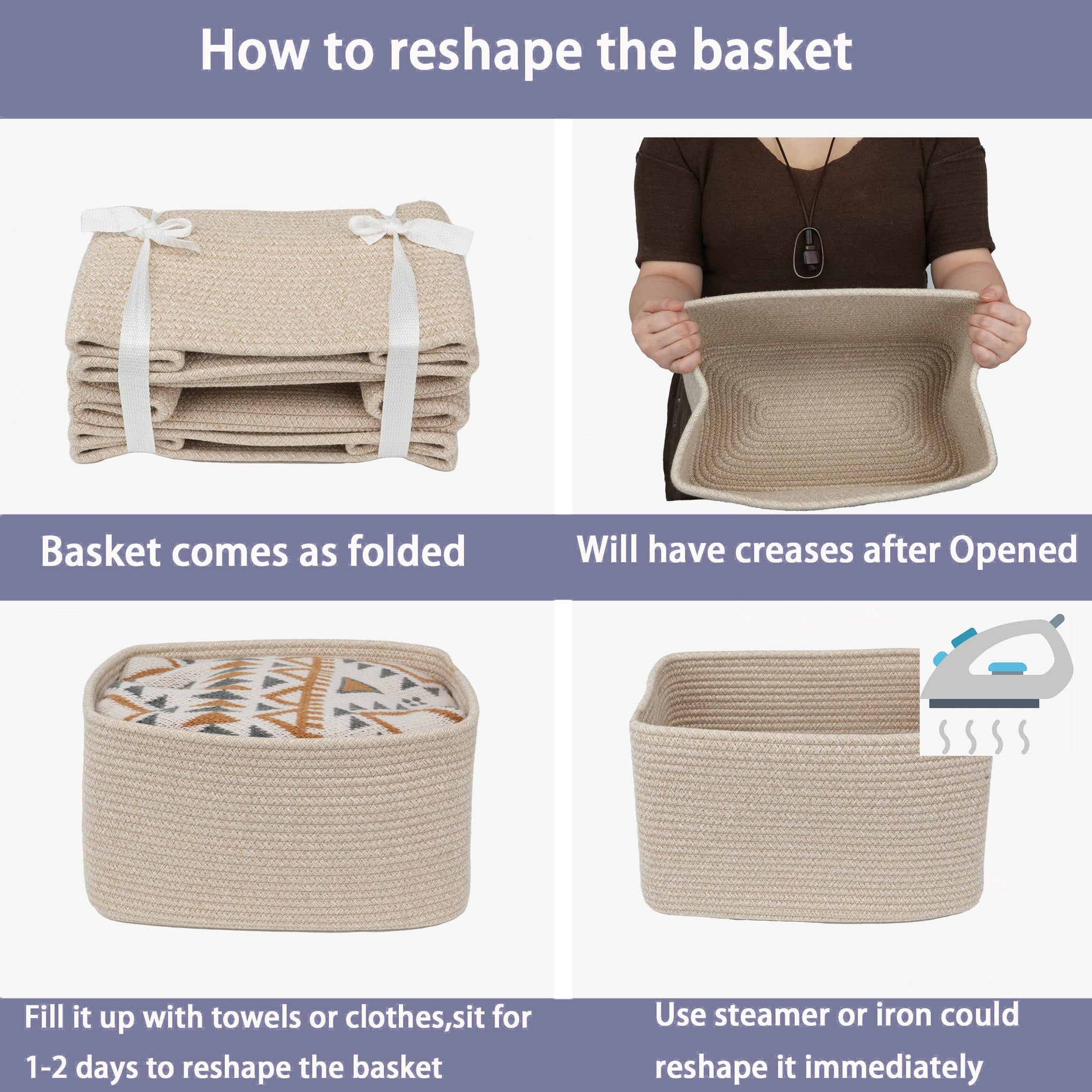 Woven Cotton Rope Storage Baskets 15x10x9.3" 3 Pack Oatmeal