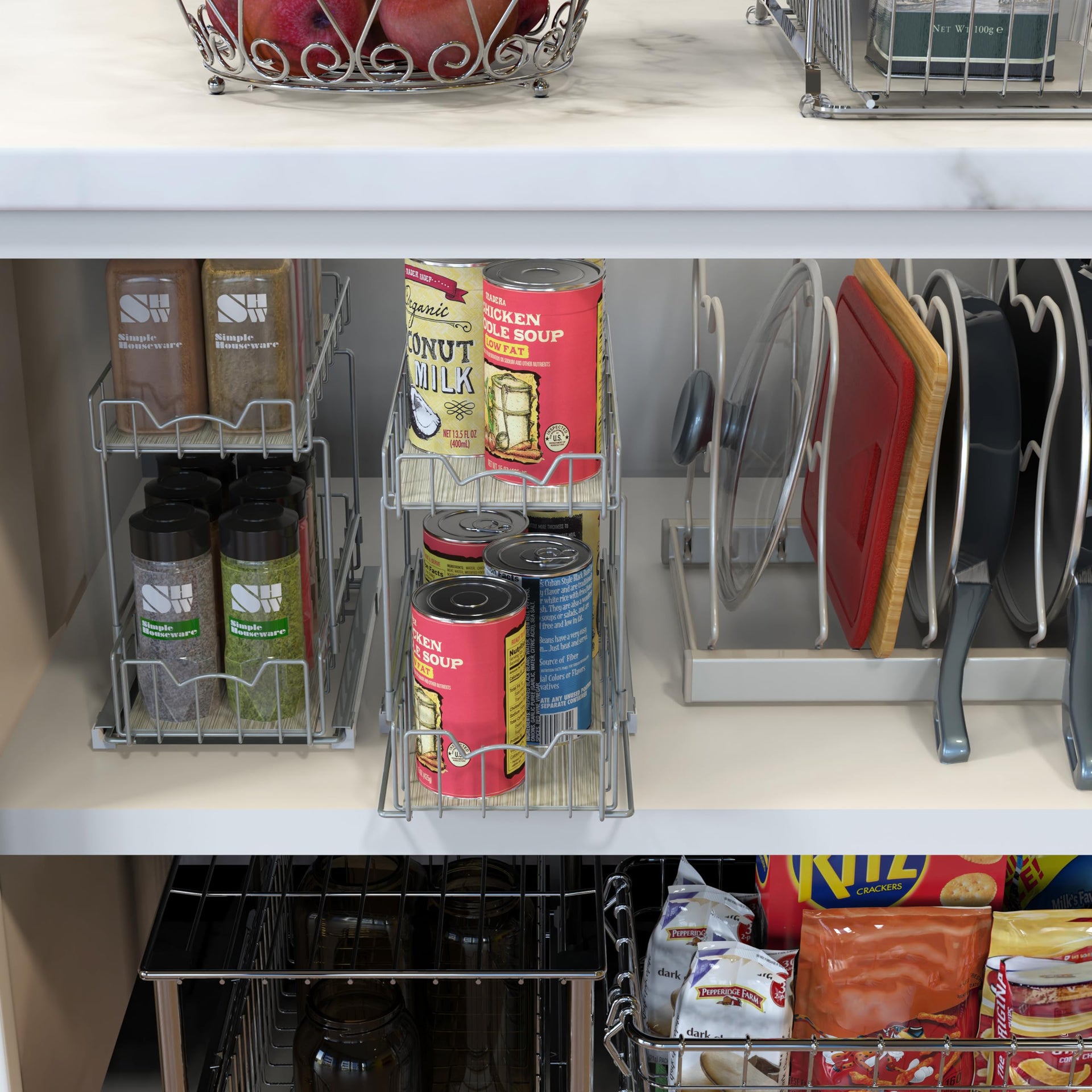 2 Tier Spice Rack Slide Out Wire Basket Drawer