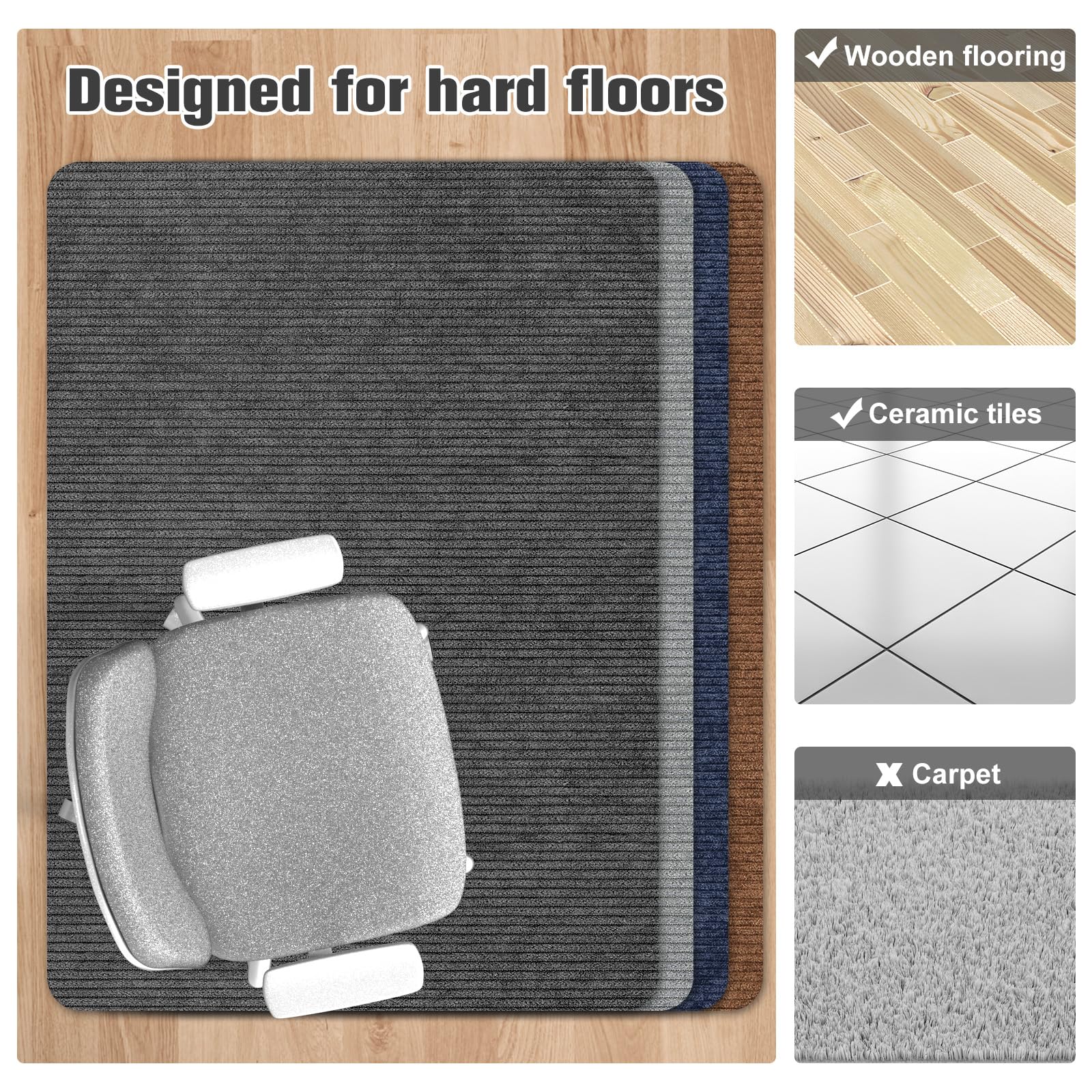 Desk Chair Mat for Hardwood Floor & Tile 55"x35" Office Chair Mat for Rolling Chairs Large Anti