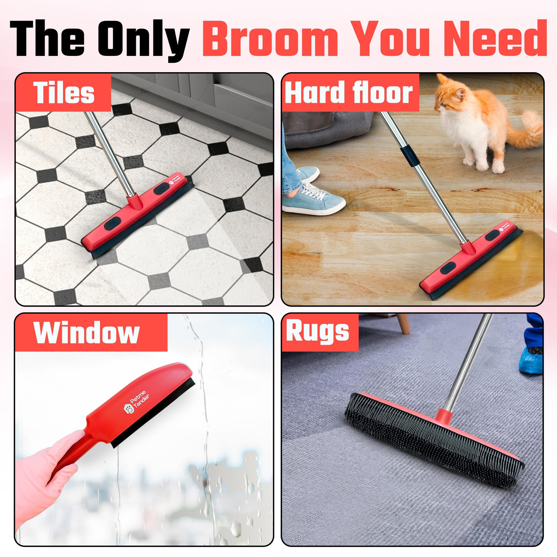 Hybrid Dog Pet Hair Removal Broom with Squeegee