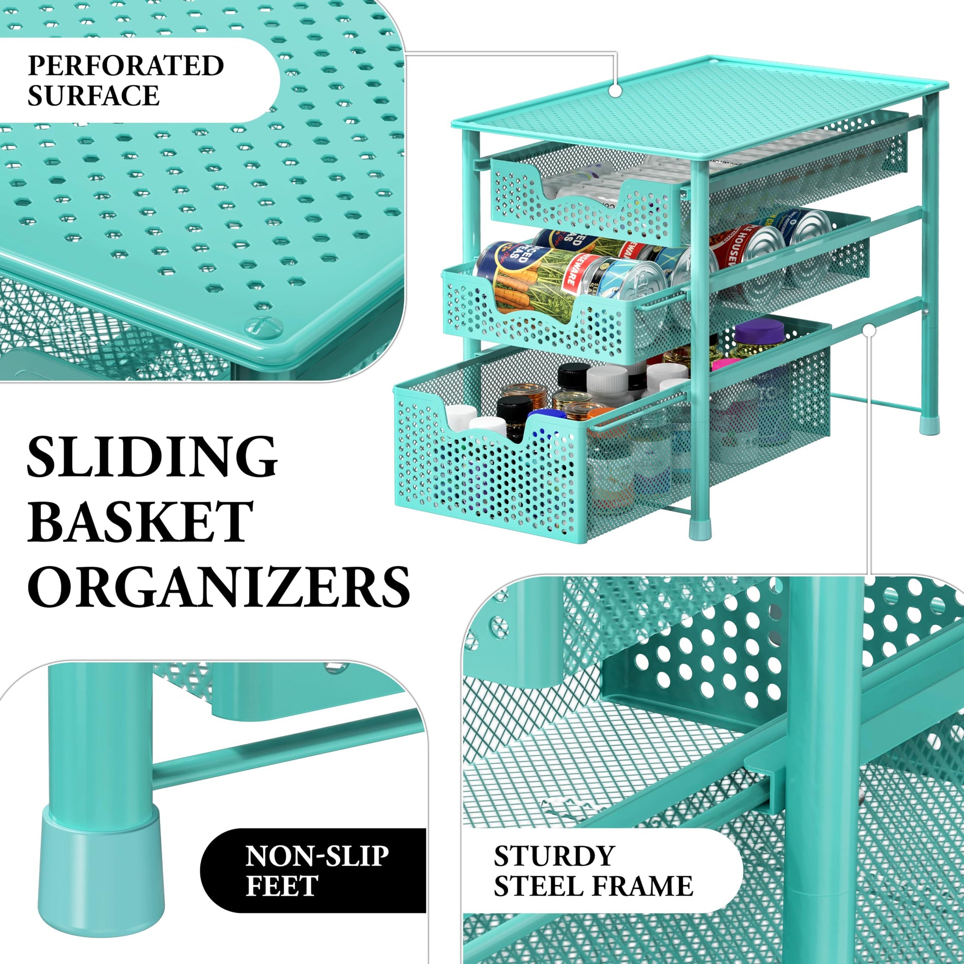 Stackable 3 Tier Slide Basket Organizer Drawer