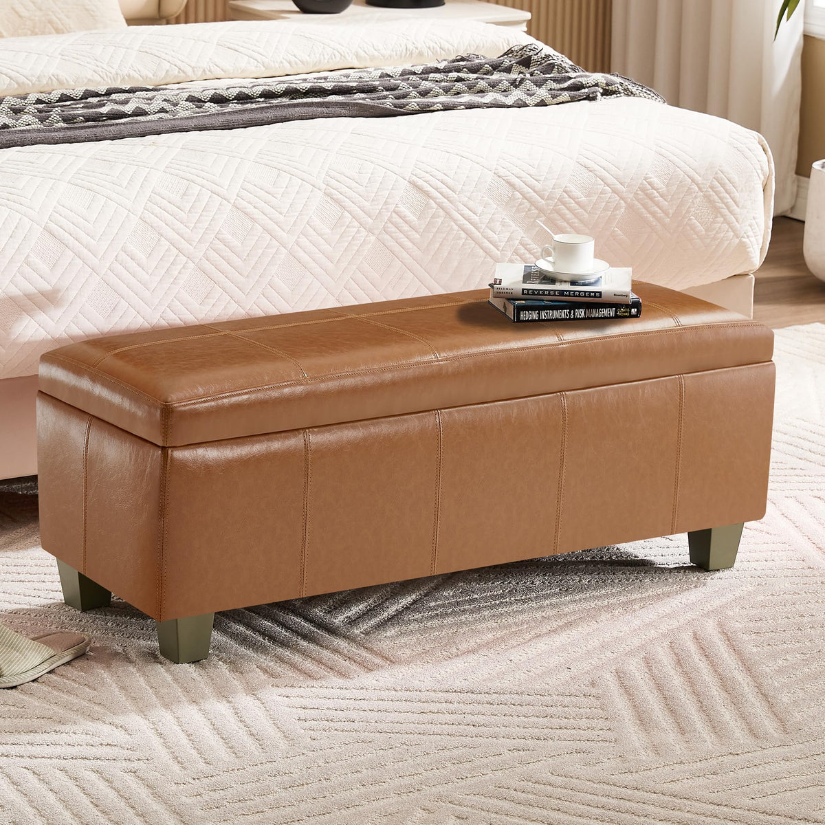 41" Faux Leather Storage Ottoman