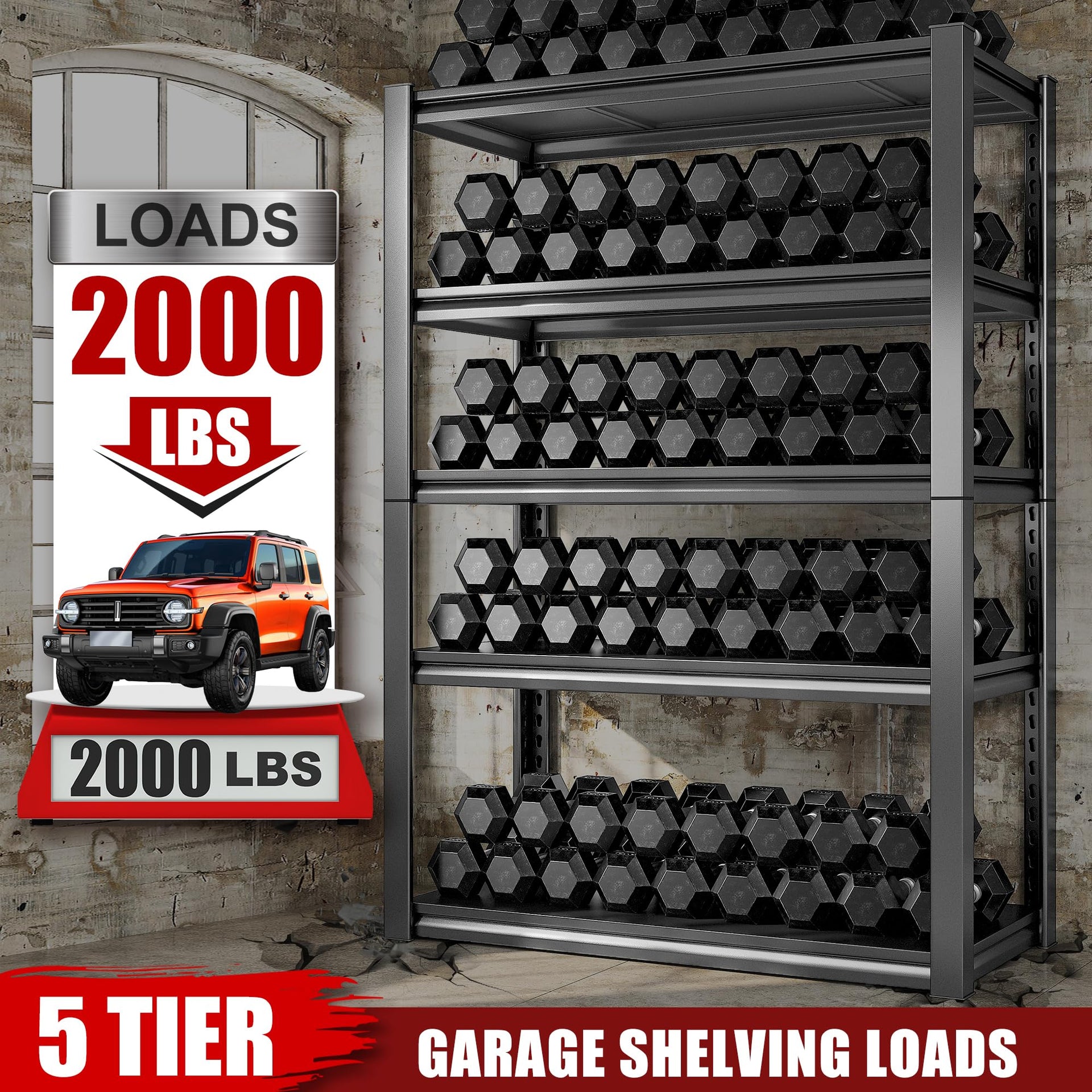 Storage Shelves 2000LBS Garage Shelving Heavy Duty (2 Count)