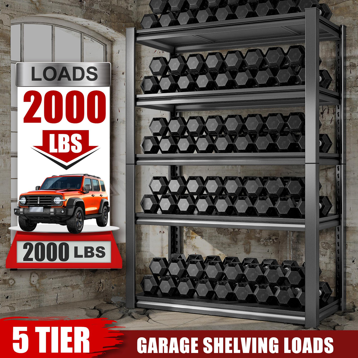 Storage Shelves 2000LBS Garage Shelving Heavy Duty (2 Count)