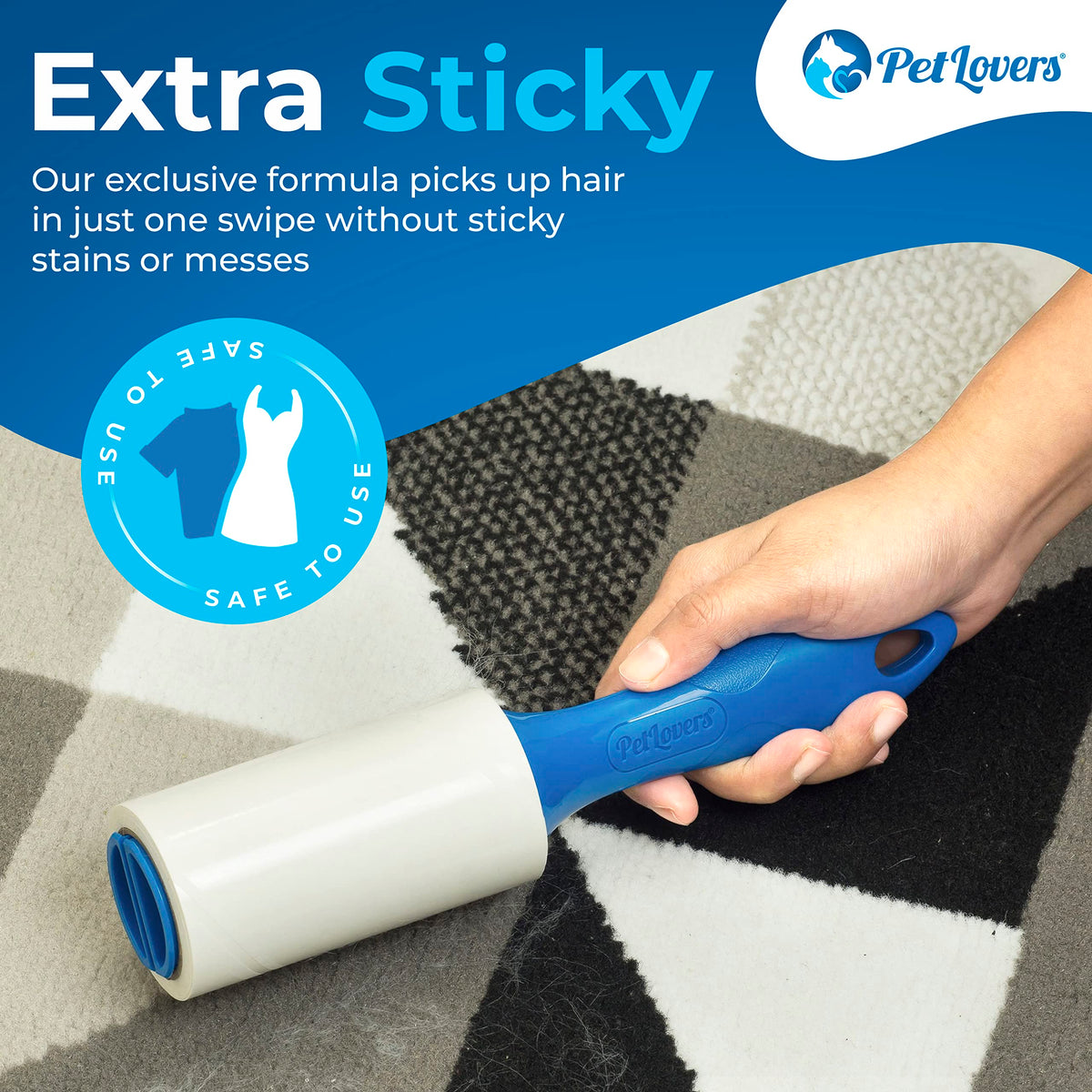 Extra Sticky Lint Roller Single Unit 90 Sheets for Pet Hair Removal (90 Count)