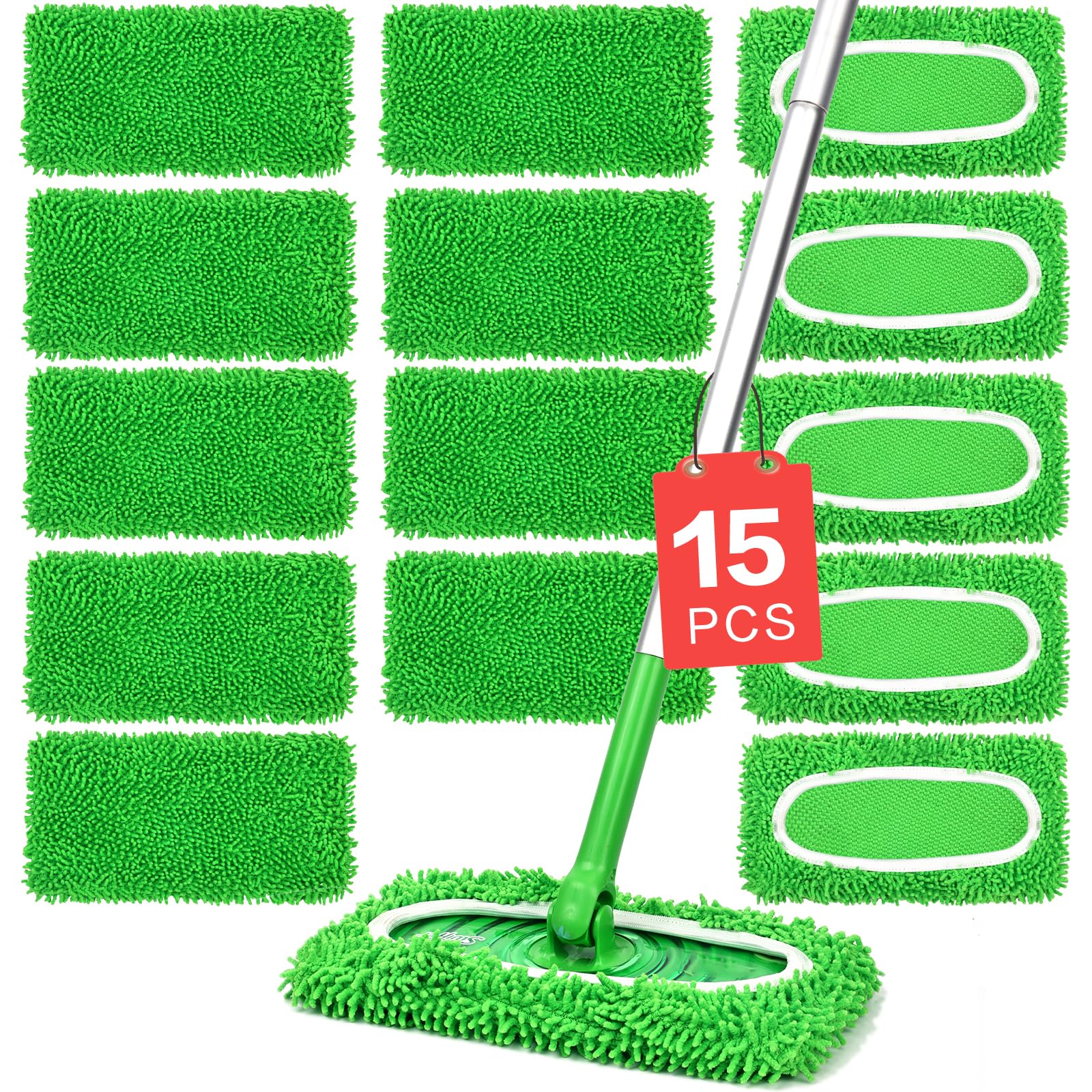 15Pcs Reusable Microfiber Mop Pads Compatible with Sweeper Mop (15 Count)